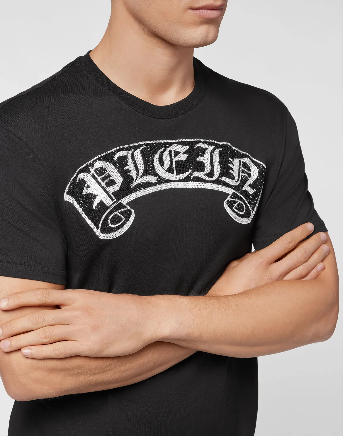 T-shirt Round Neck SS Stones Gothic Plein with Crystals, цвет: Черный