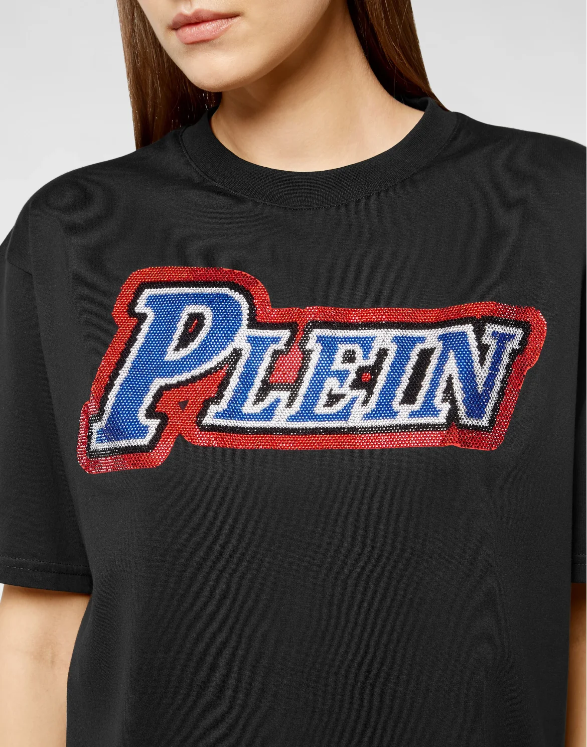 T-shirt Round Neck SS Skull and Plein with Crystals, цвет: Черный
