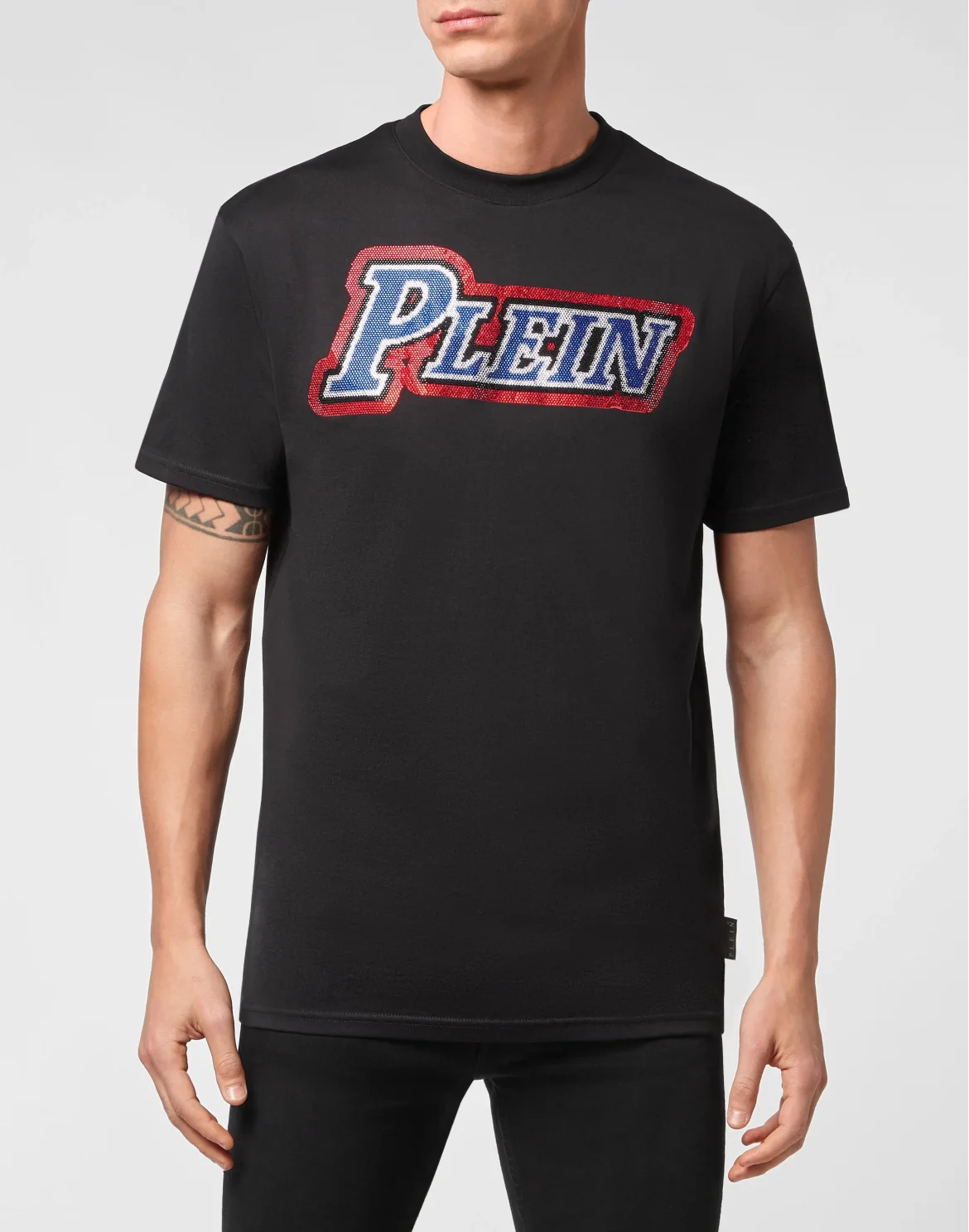 T-shirt Round Neck SS Skull and Plein with Crystals, цвет: Черный