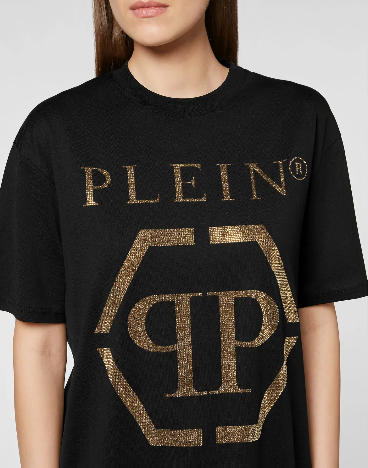 T-shirt Round Neck SS Hexagon with Crystals, цвет: Черный