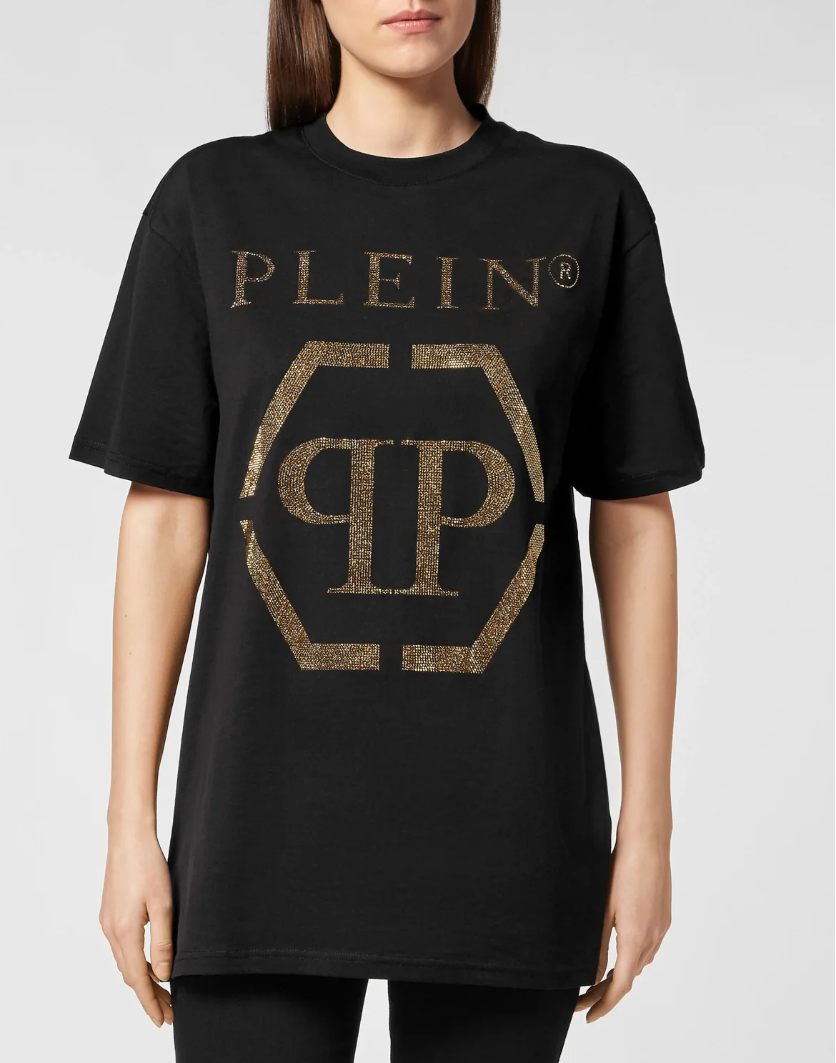 T-shirt Round Neck SS Hexagon with Crystals, цвет: Черный