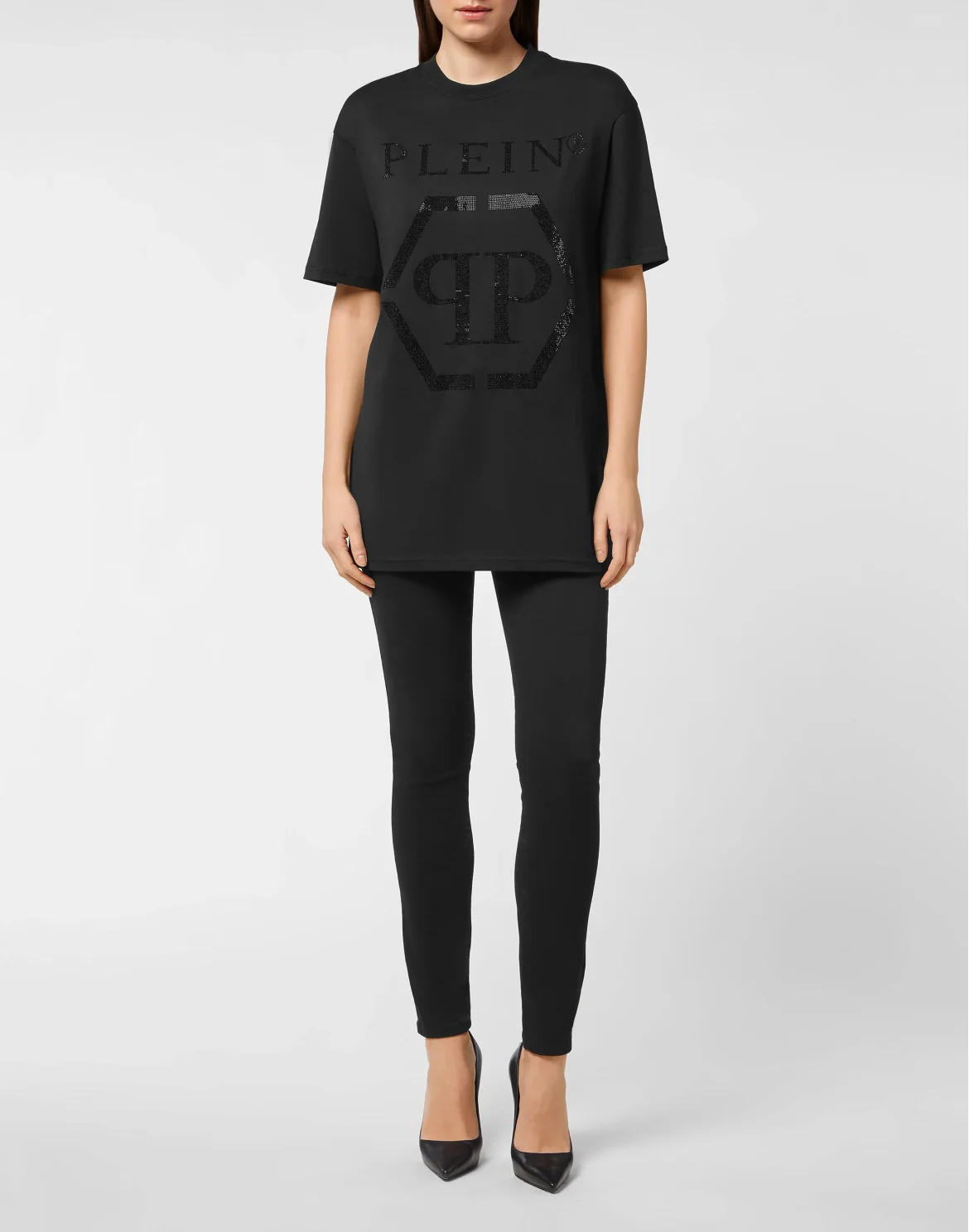 T-shirt Round Neck SS Hexagon with Crystals, цвет: Черный