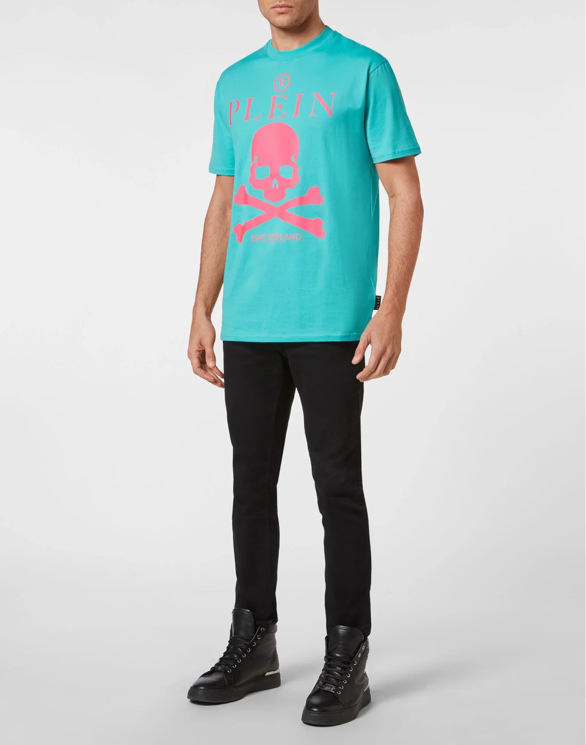 T-shirt Round Neck SS Skull and Plein, цвет: Бирюзовый