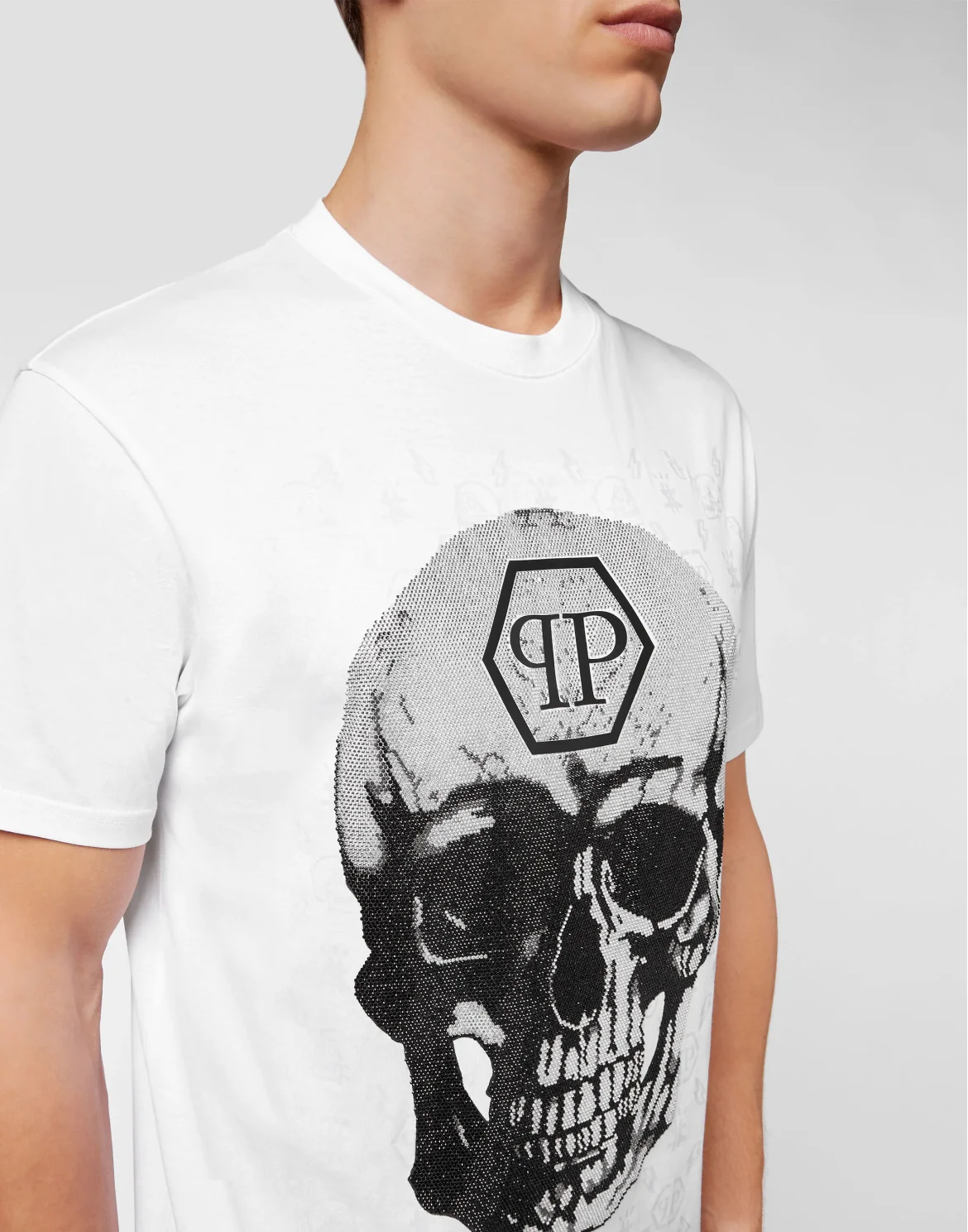 T-shirt Round Neck SS Skull and Plein with Crystals, цвет: Белый