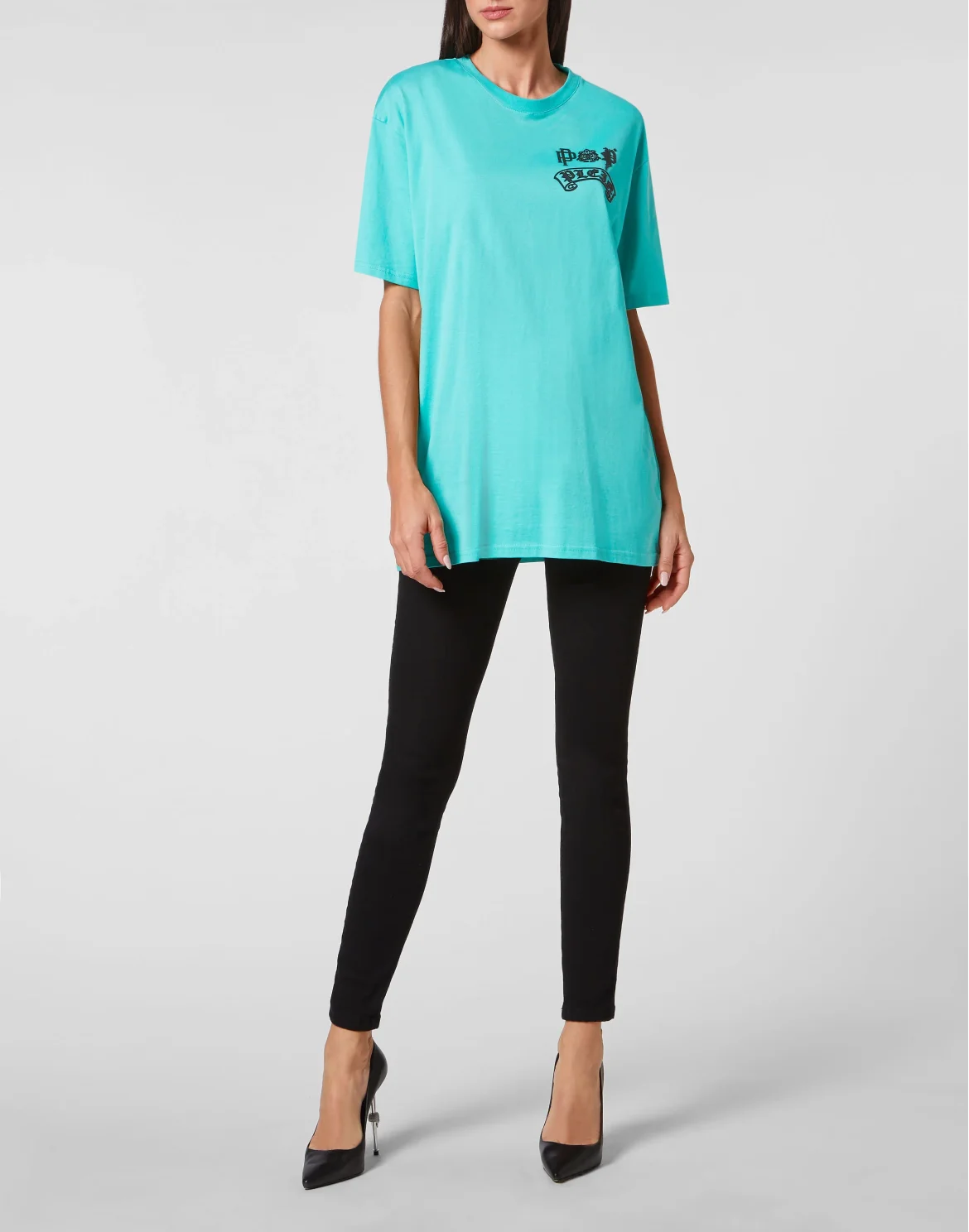 T-shirt Round Neck SS Gothic Plein, цвет: Бирюзовый