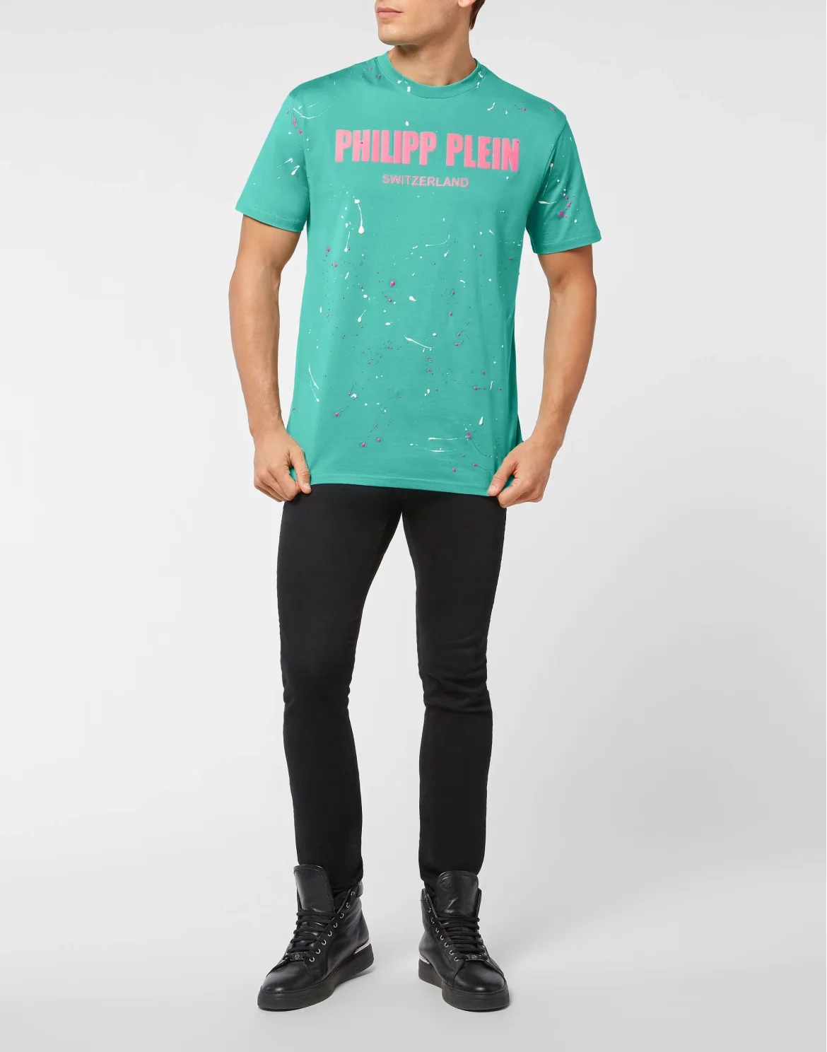 T-shirt Round Neck SS Hand Painted  Philipp Plein TM, цвет: Бирюзовый