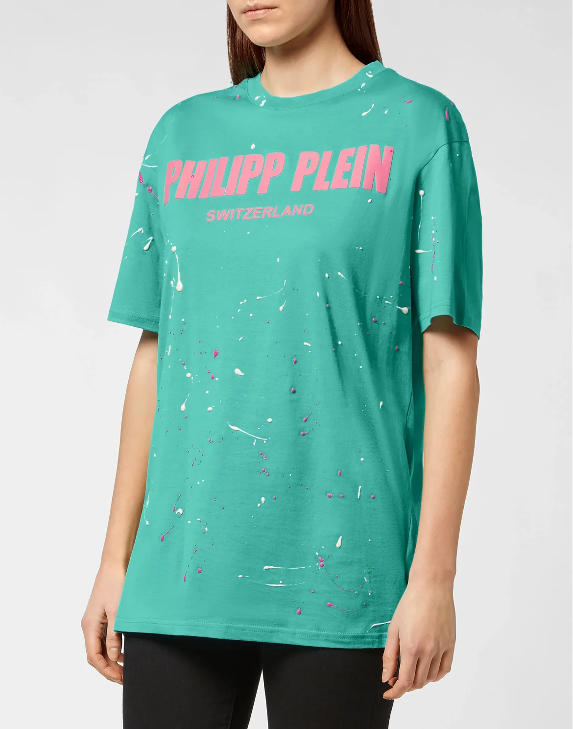 T-shirt Round Neck SS Hand Painted  Philipp Plein TM, цвет: Бирюзовый