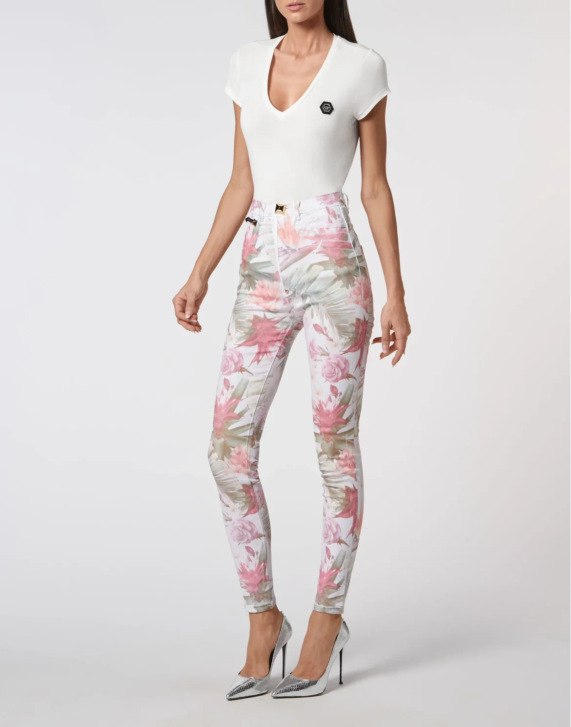 Super High Waist Jegging Flowers, цвет: Белый