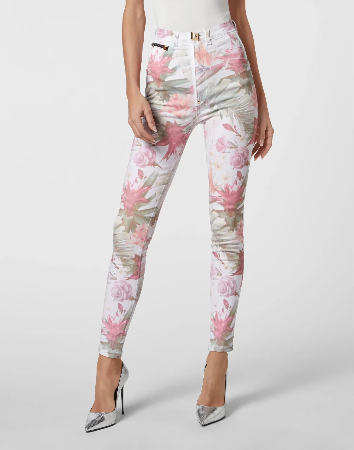 Super High Waist Jegging Flowers, цвет: Белый