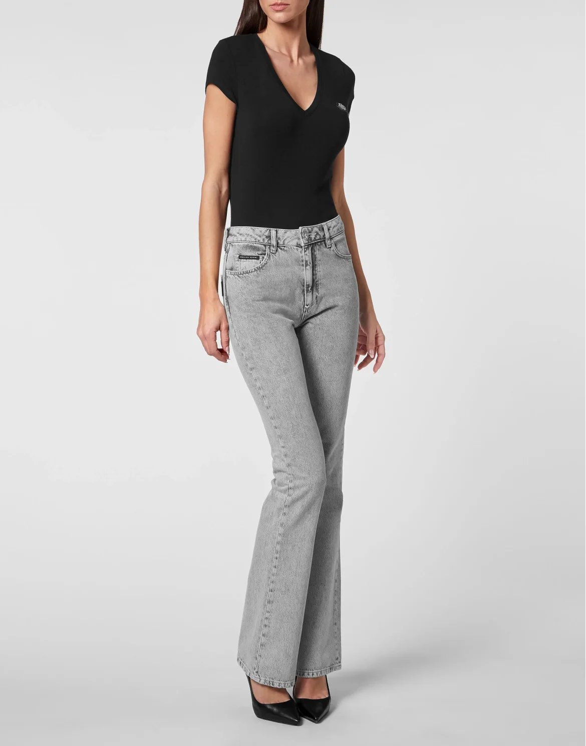 Denim High Waisted Flare, цвет: Серый