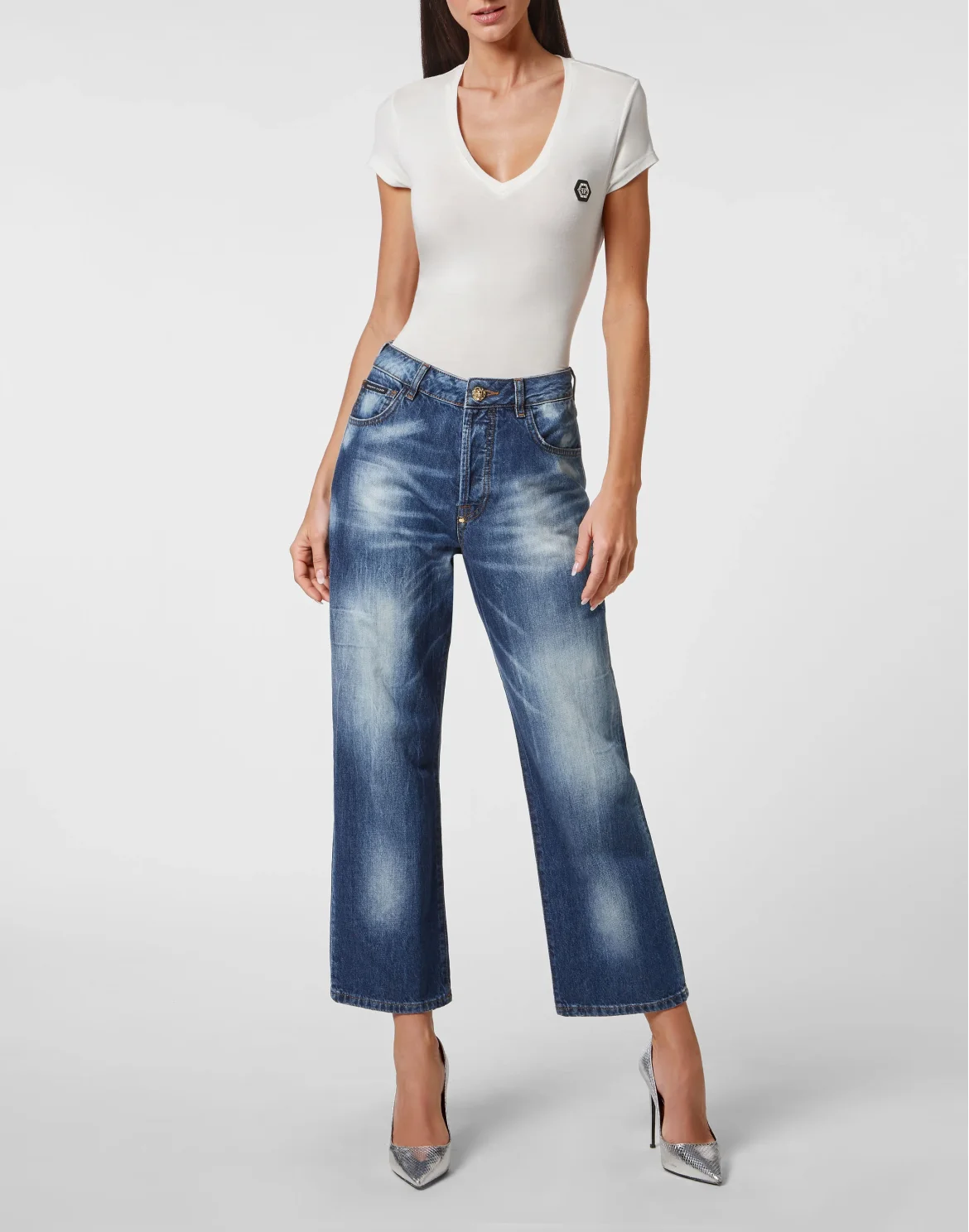 Denim Trousers High Rise Fit, цвет: Синий
