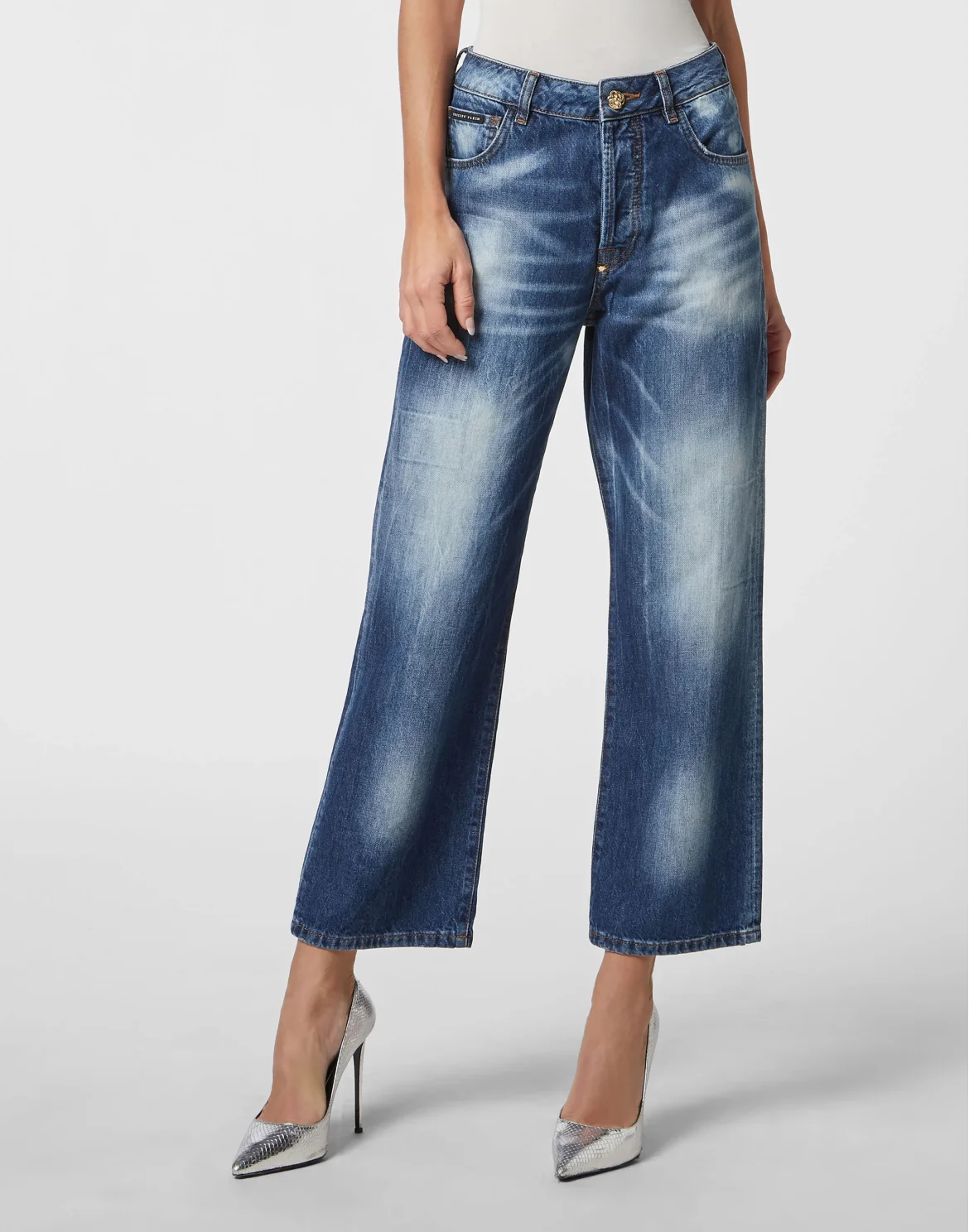 Denim Trousers High Rise Fit, цвет: Синий