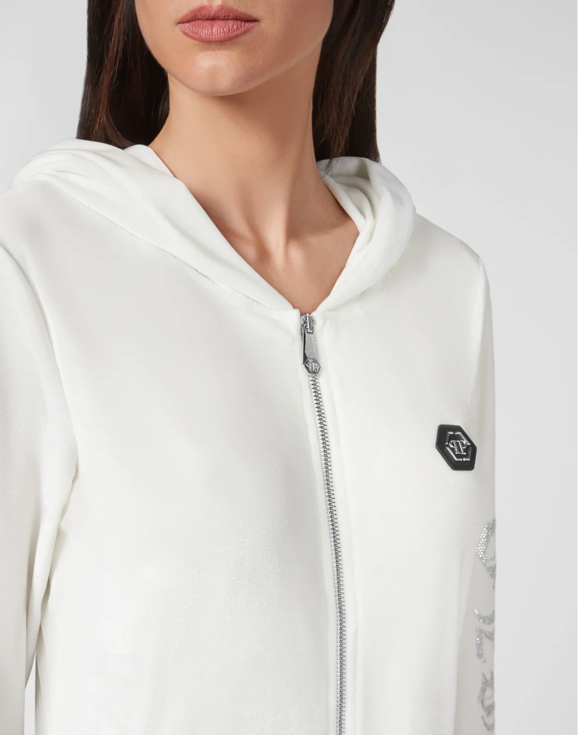 Velvet Hoodie sweatshirt Full Zip  Gothic Plein, цвет: Белый