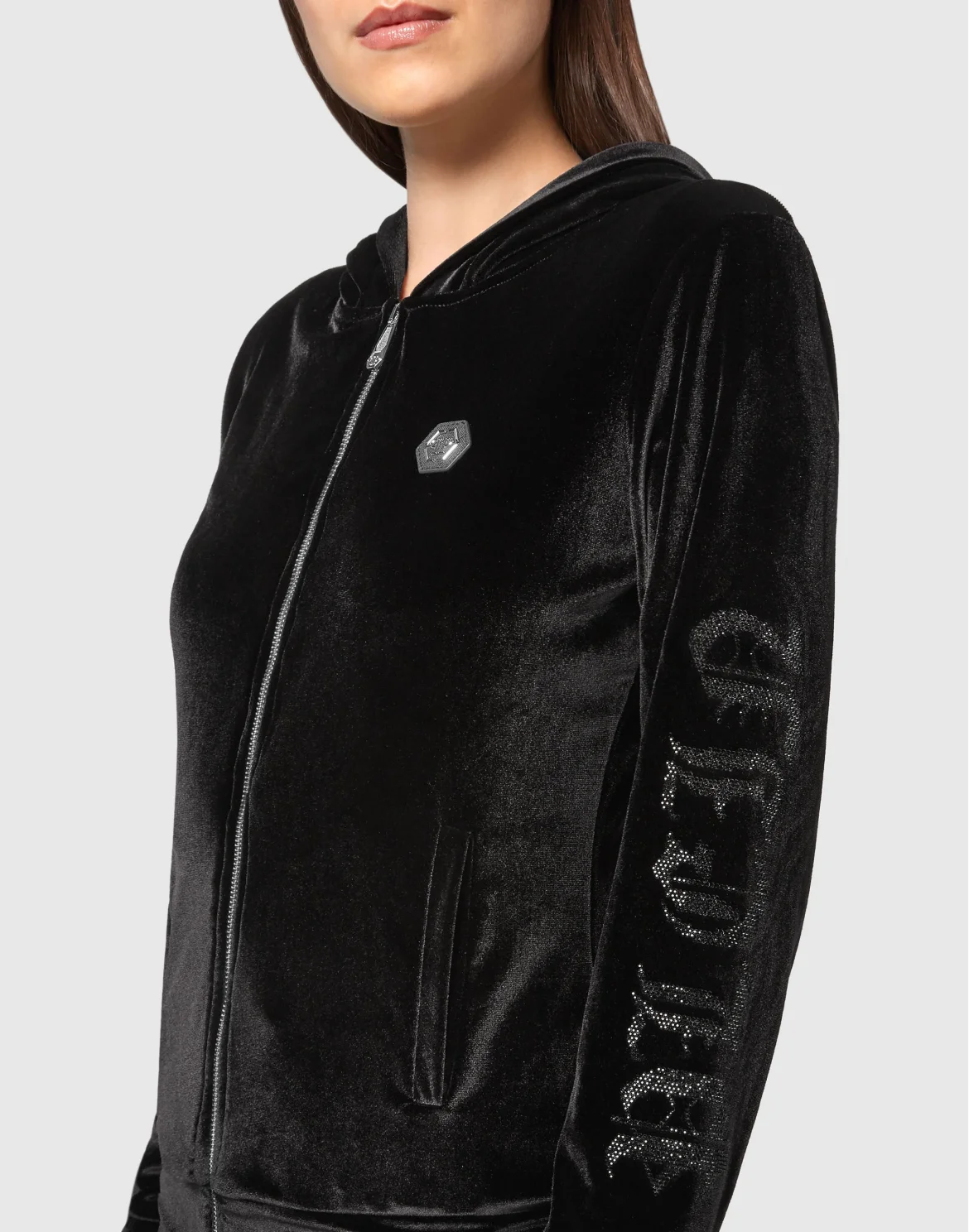 Velvet Hoodie sweatshirt Full Zip  Gothic Plein, цвет: Черный