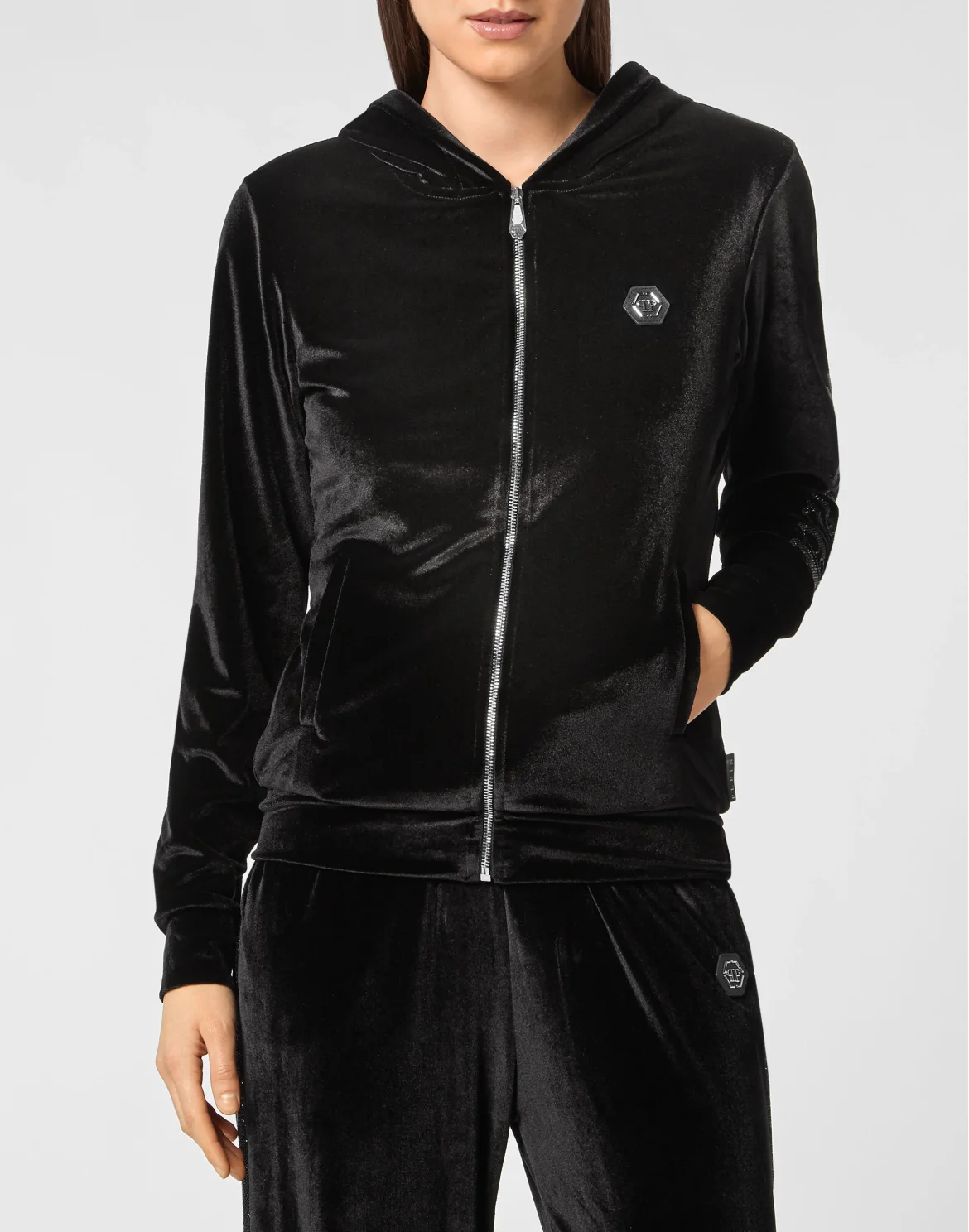 Velvet Hoodie sweatshirt Full Zip  Gothic Plein, цвет: Черный
