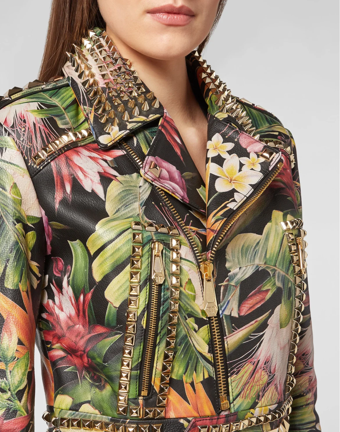 Leather Biker Cropped Flowers, цвет: Мультиколор