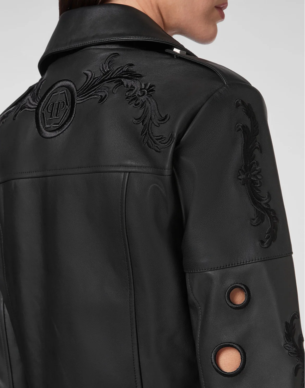 Crop Leather Biker Jacket Baroque, цвет: Черный