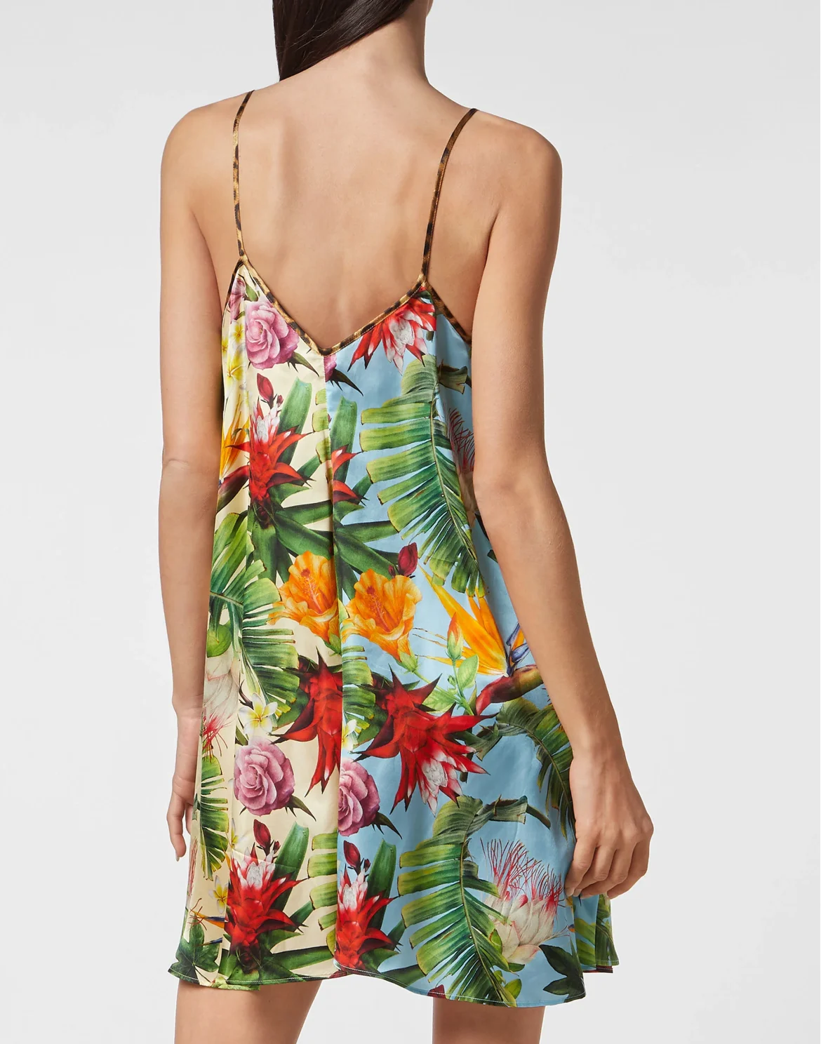 Satin Short Dress Flowers, цвет: Леопард