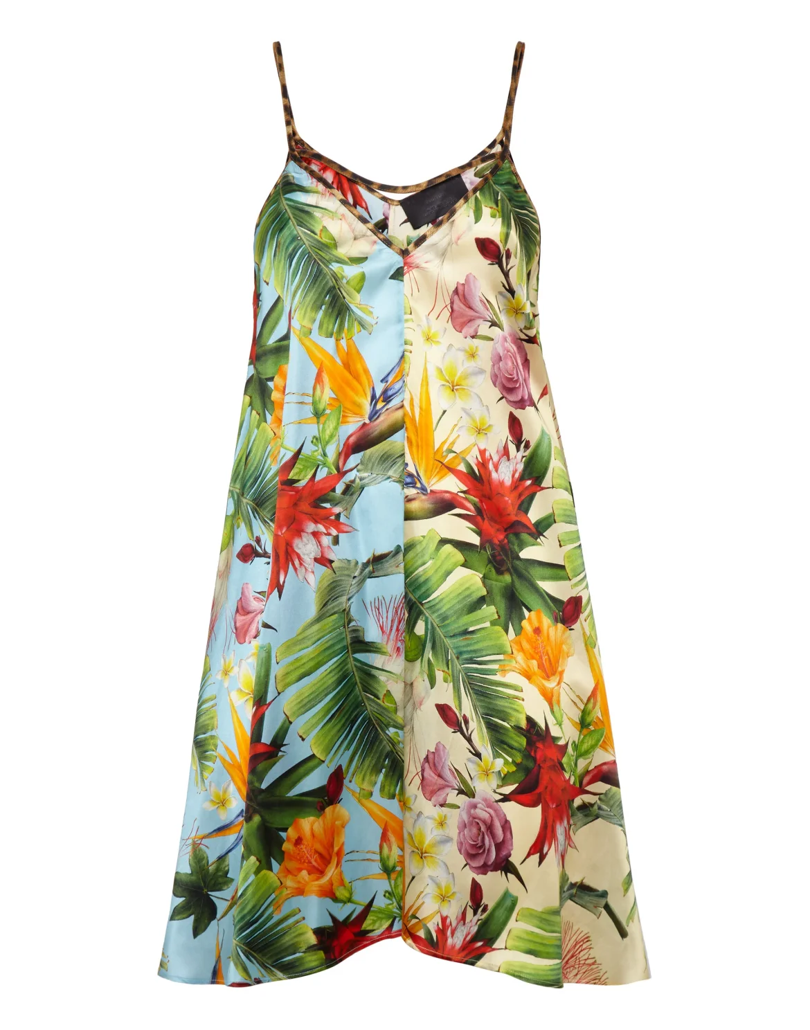 Satin Short Dress Flowers, цвет: Леопард