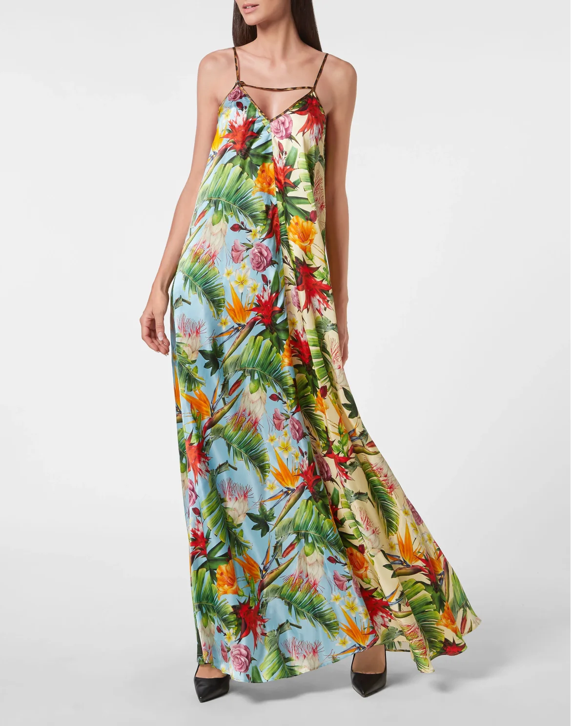 Satin Long Dress Flowers, цвет: Леопард