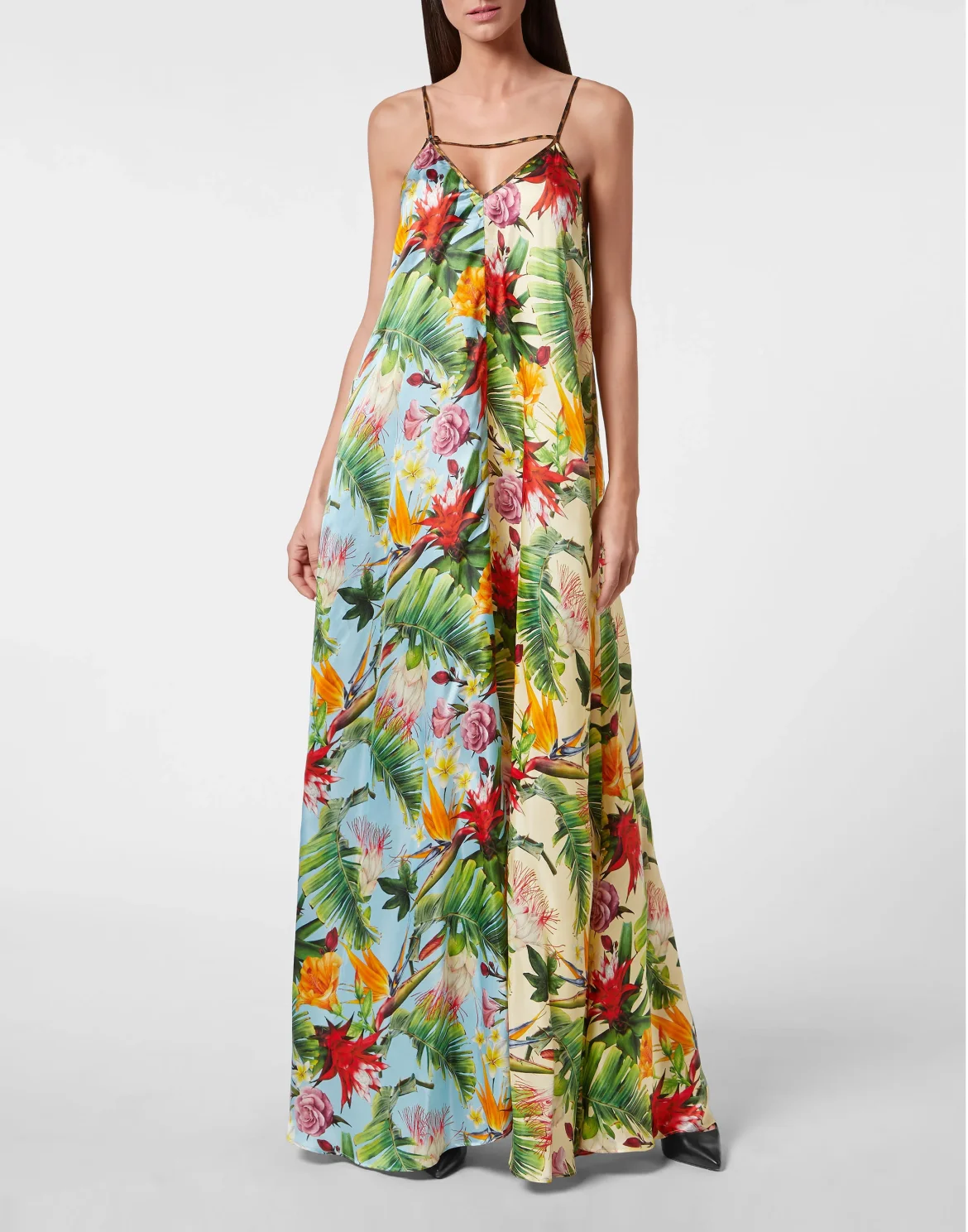 Satin Long Dress Flowers, цвет: Леопард