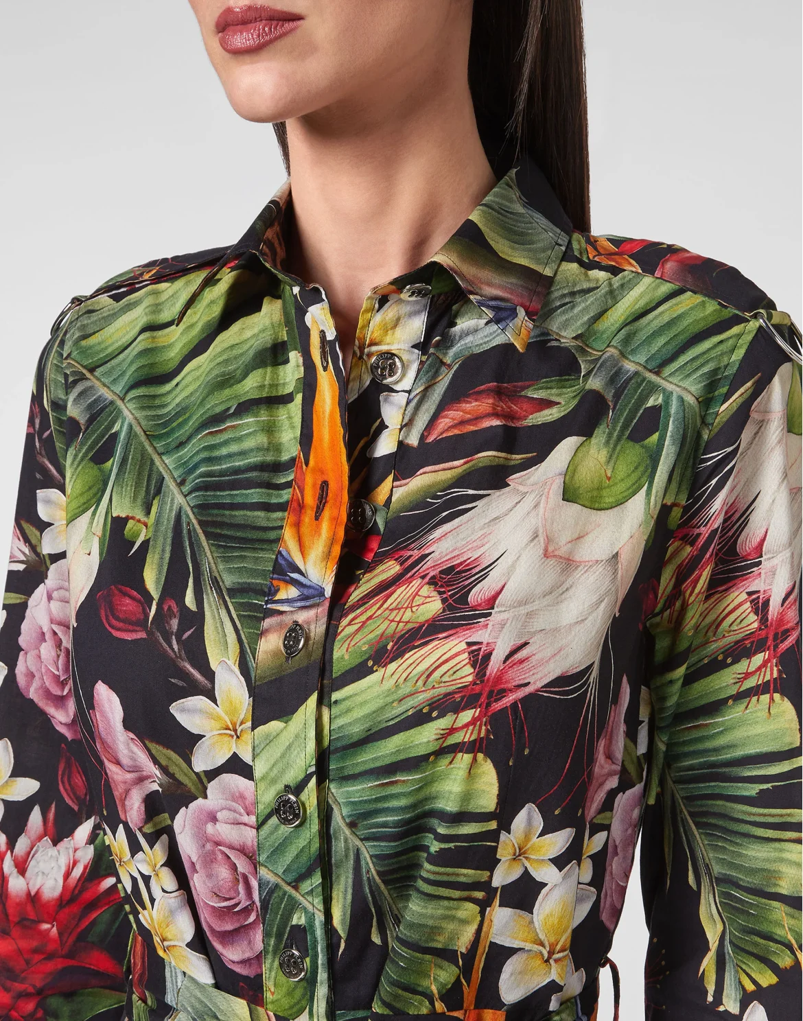 Long Shirt Dress Flowers, цвет: Черный