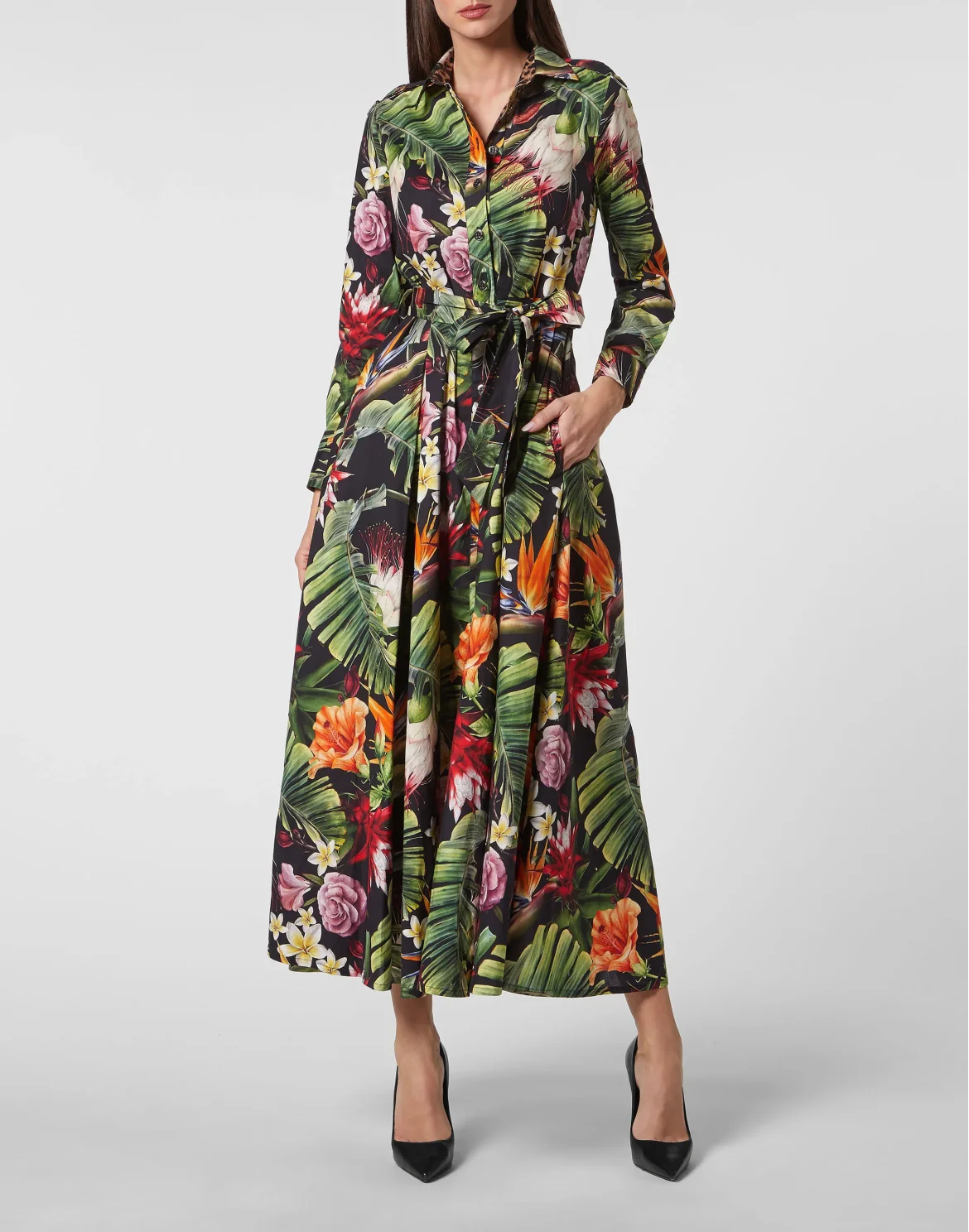 Long Shirt Dress Flowers, цвет: Черный