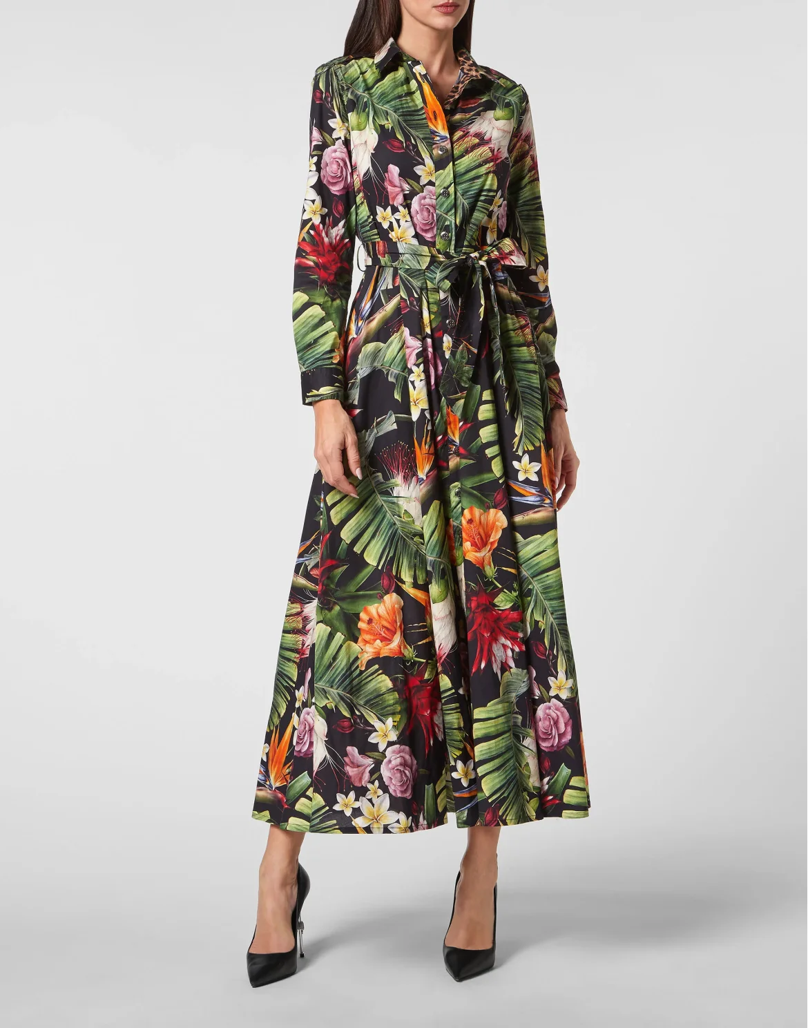 Long Shirt Dress Flowers, цвет: Черный
