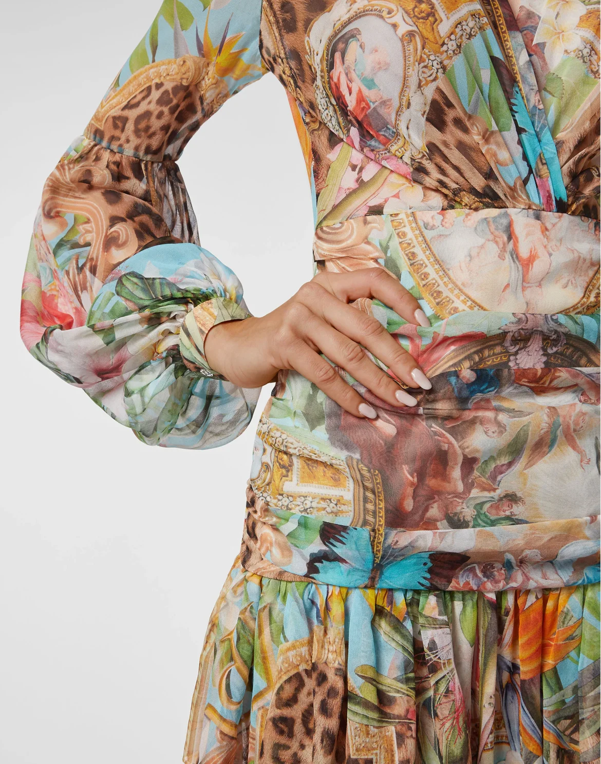 Georgette Short Dress LS Baroque Flowers, цвет: Мультиколор