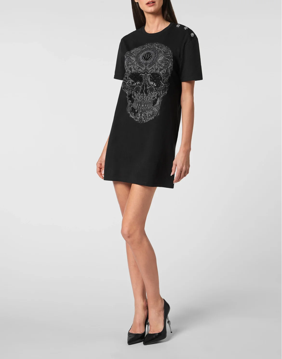 T-shirt Short Dresses Baroque with Crystals, цвет: Черный