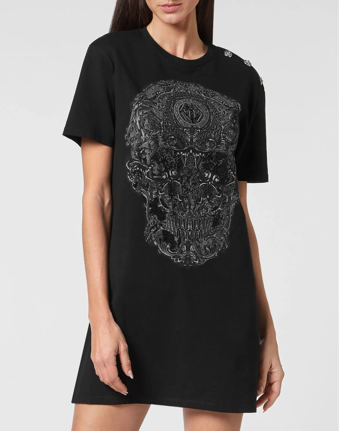 T-shirt Short Dresses Baroque with Crystals, цвет: Черный