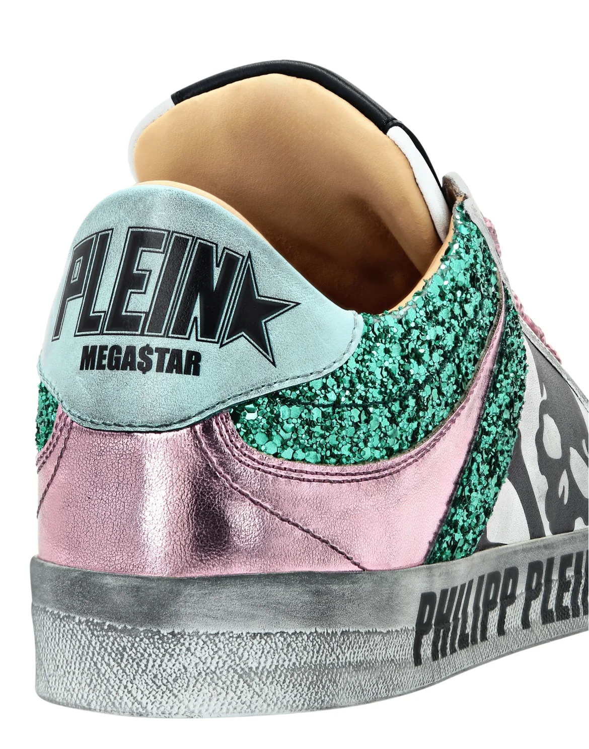 Leather Lo-Top Sneakers Skull with Crystals, цвет: Бирюзовый