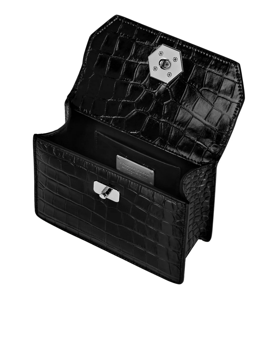 Croco Embossed Superheroin Small Handle bag, цвет: Черный