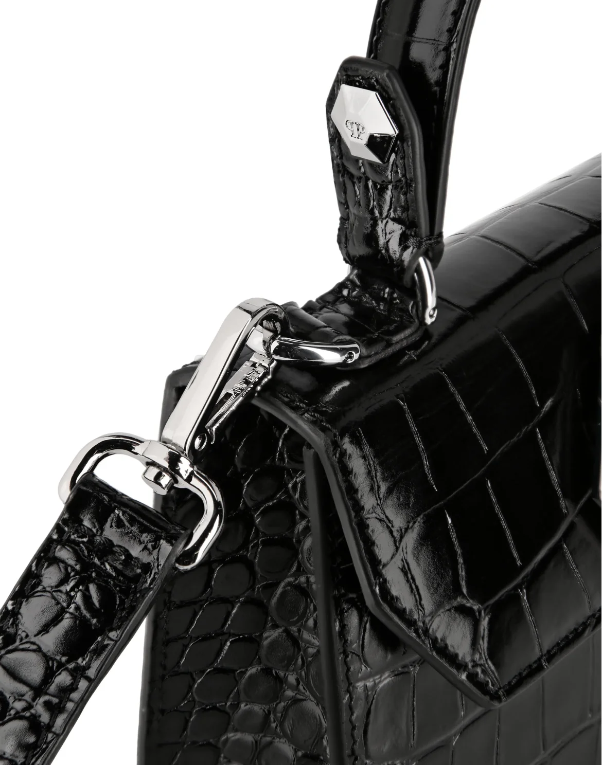 Croco Embossed Superheroin Small Handle bag, цвет: Черный