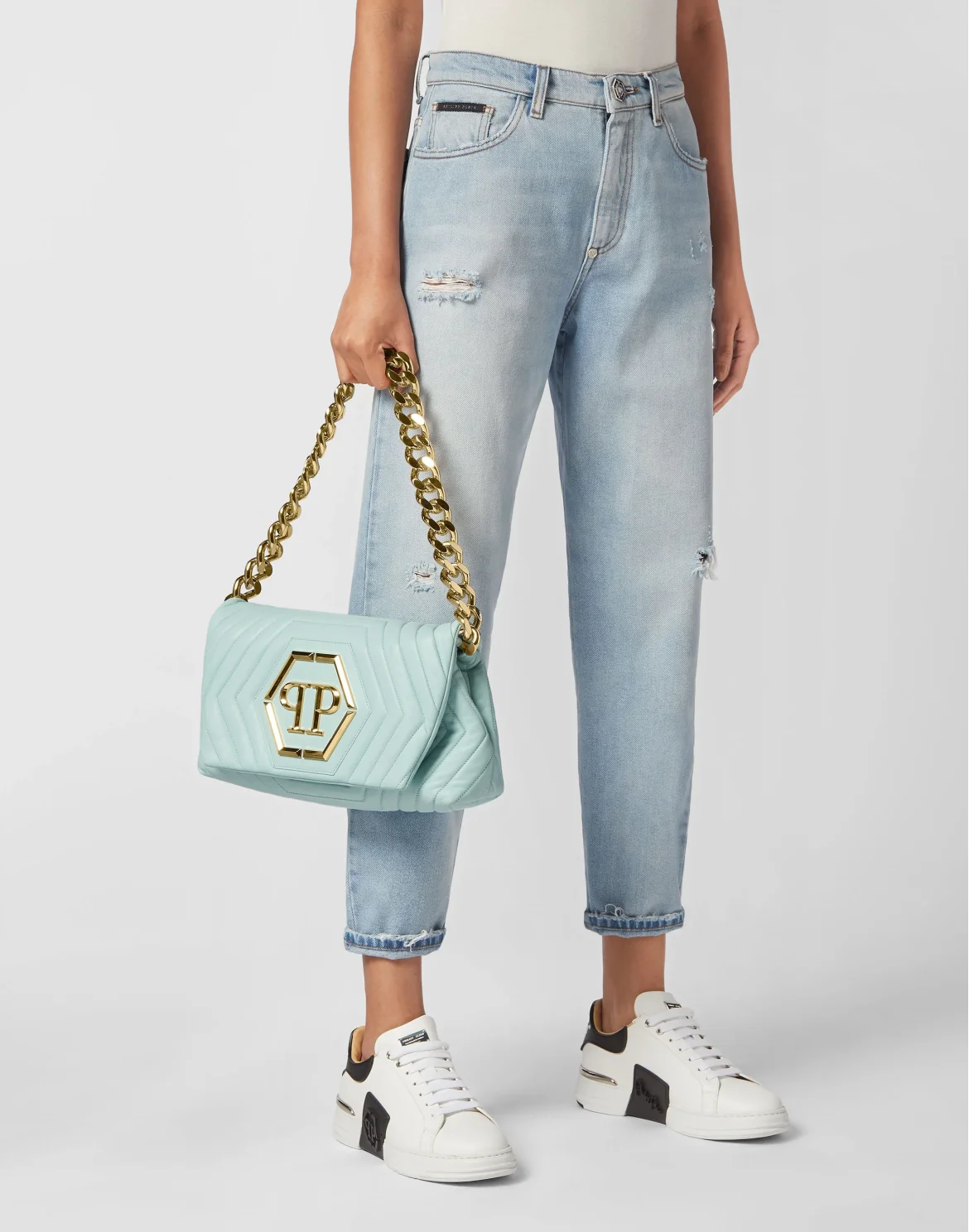 Small Nappa Matellase` Shoulder Bag Hexagon, цвет: Голубой