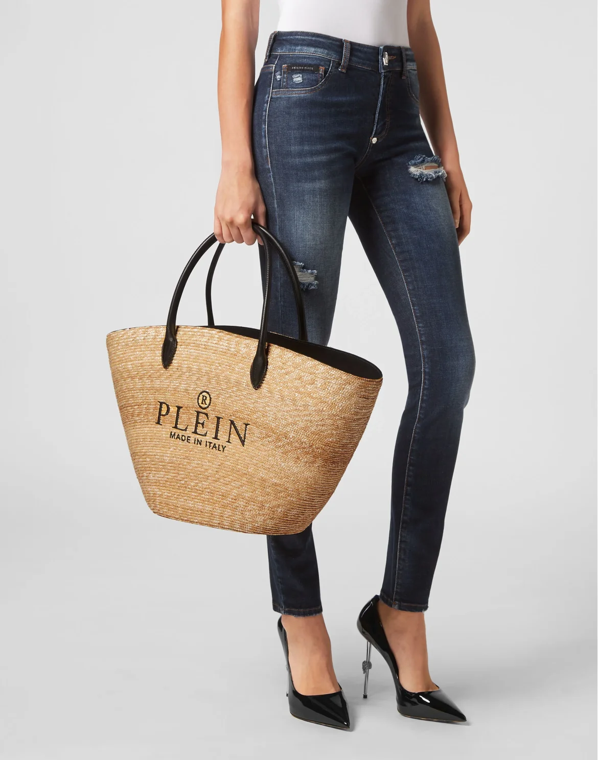 Raffia Handle Bag Iconic Plein, цвет: Бежевый