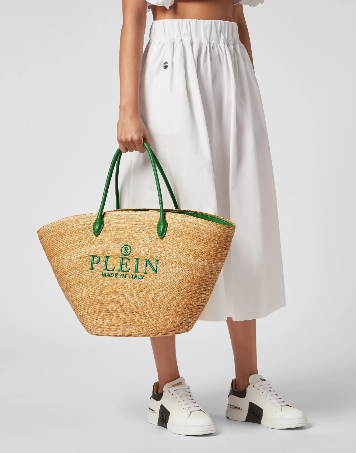 Raffia Handle Bag Iconic Plein, цвет: Бежевый