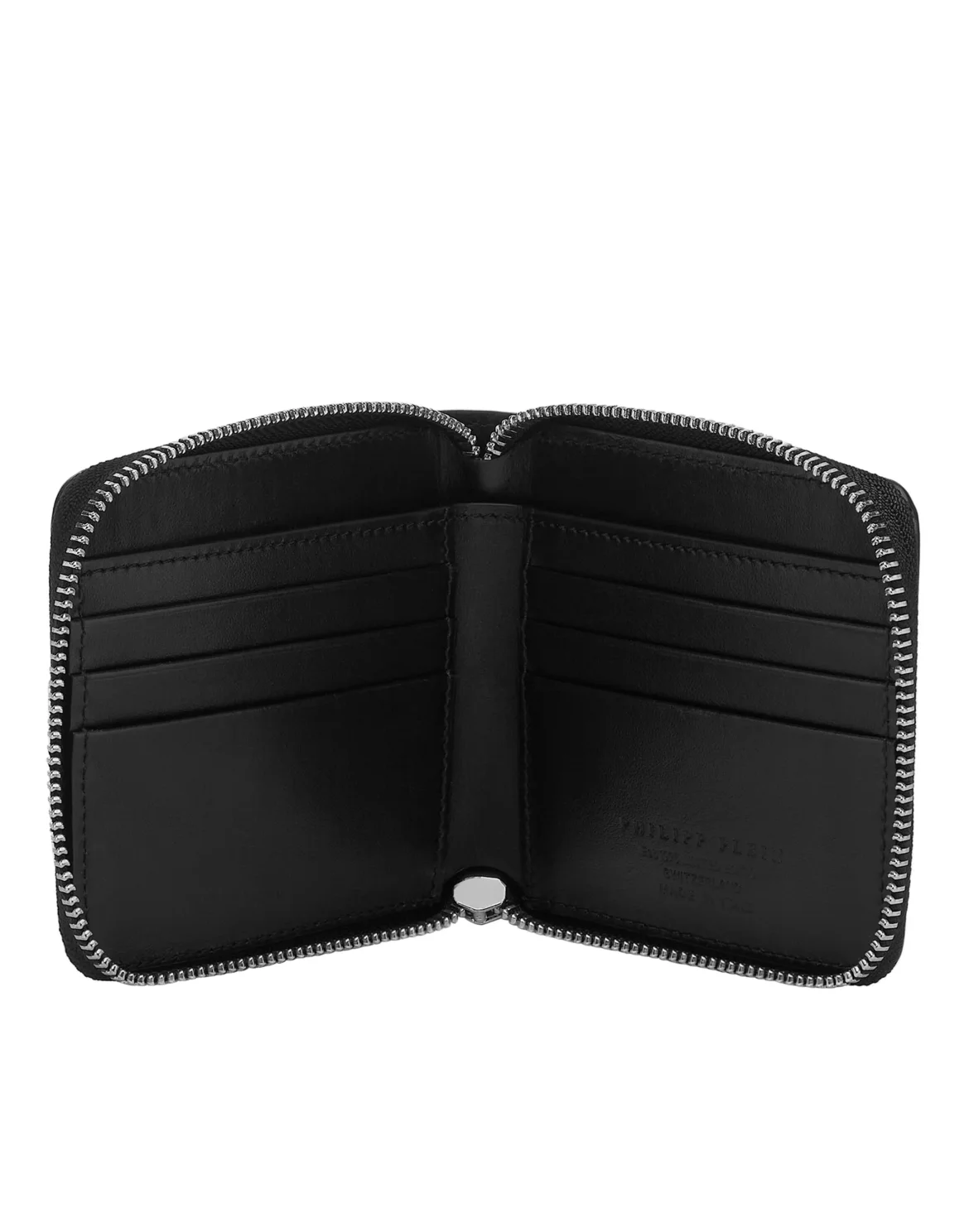 Croco Embossed Mini Round Zip Wallet, цвет: Черный