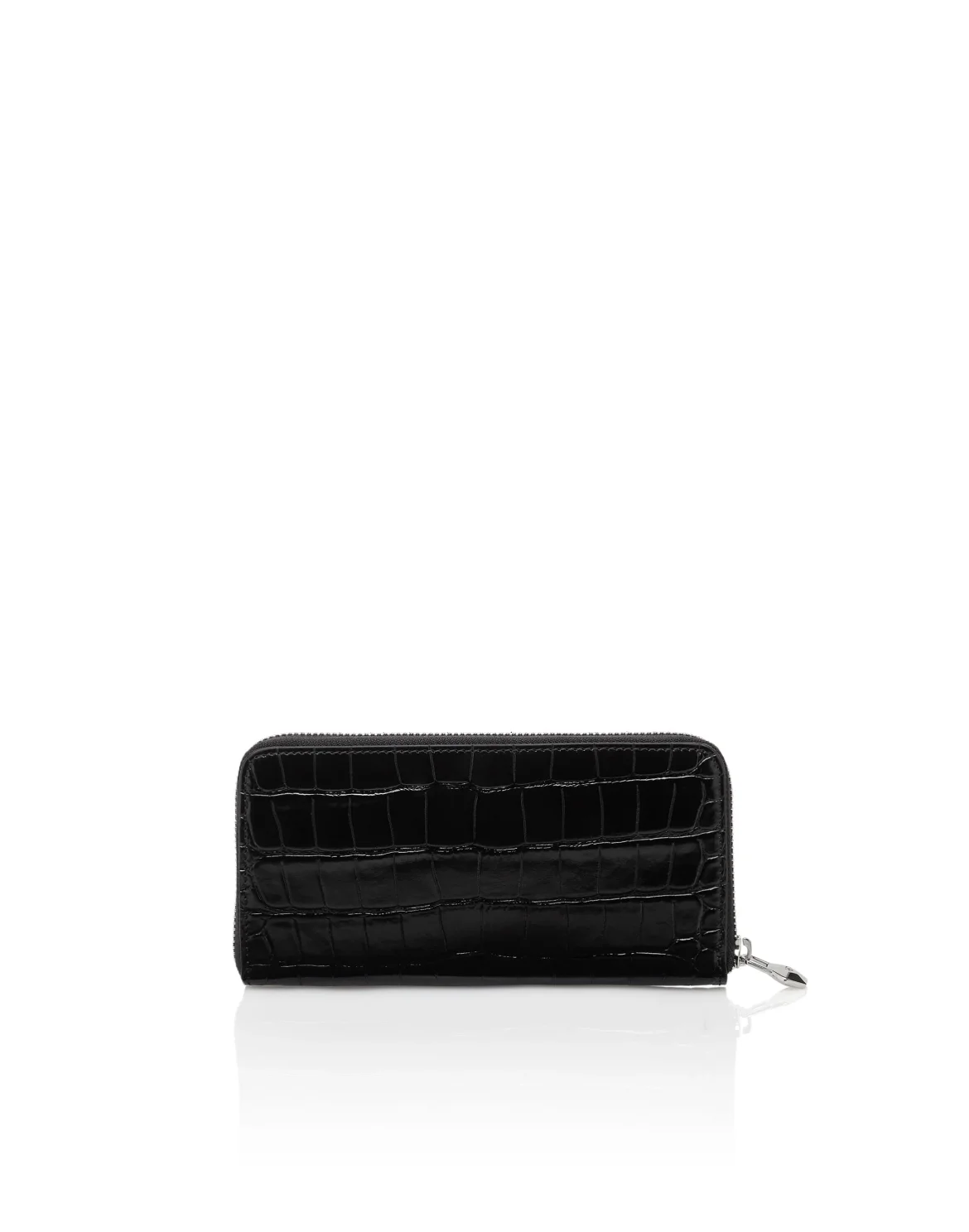 Croco Embossed Round Zip Wallet, цвет: Черный