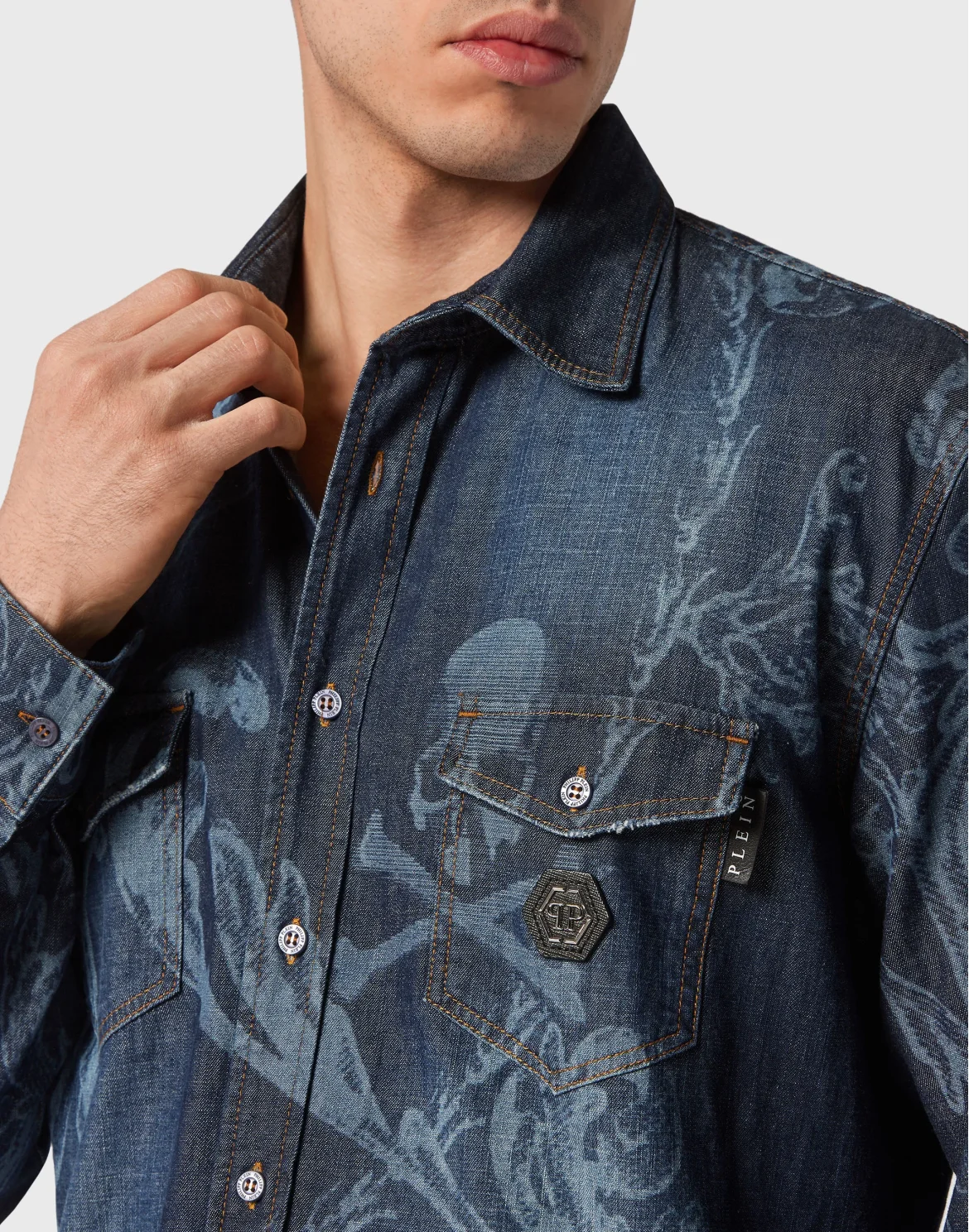 Denim Shirt LS Skull&Bones, цвет: Синий
