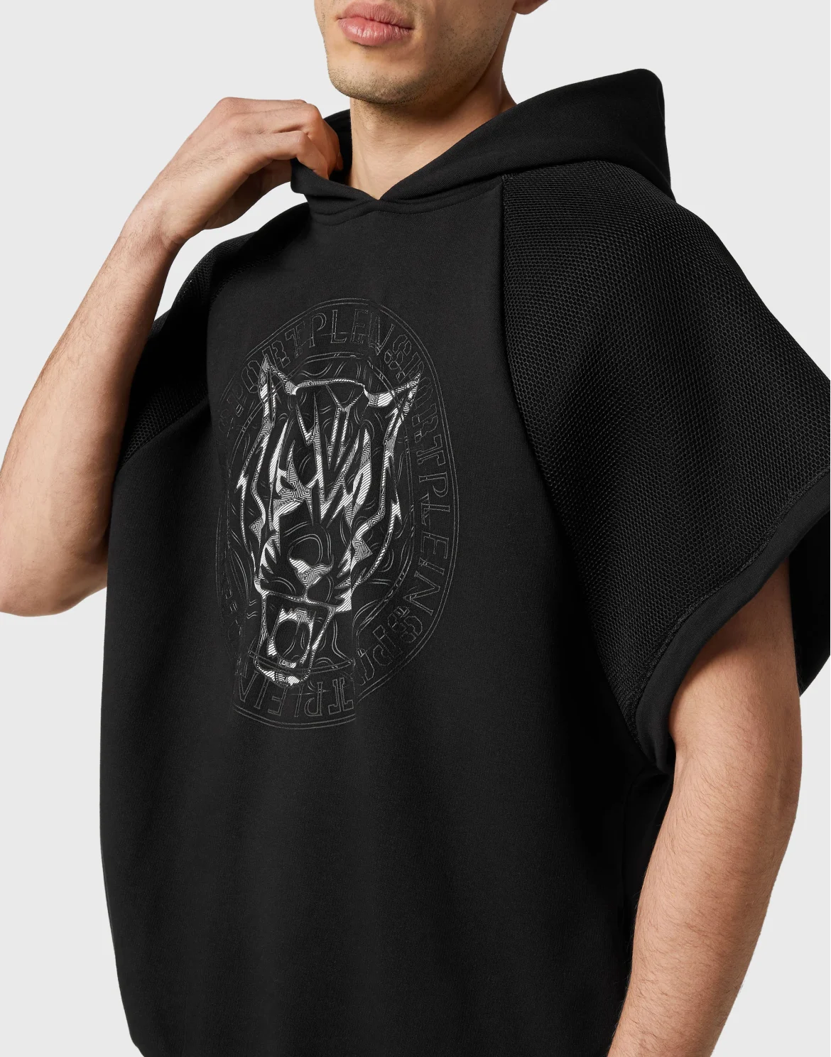 Sleeveless Hoodie Sweatshirt Tiger, цвет: Черный