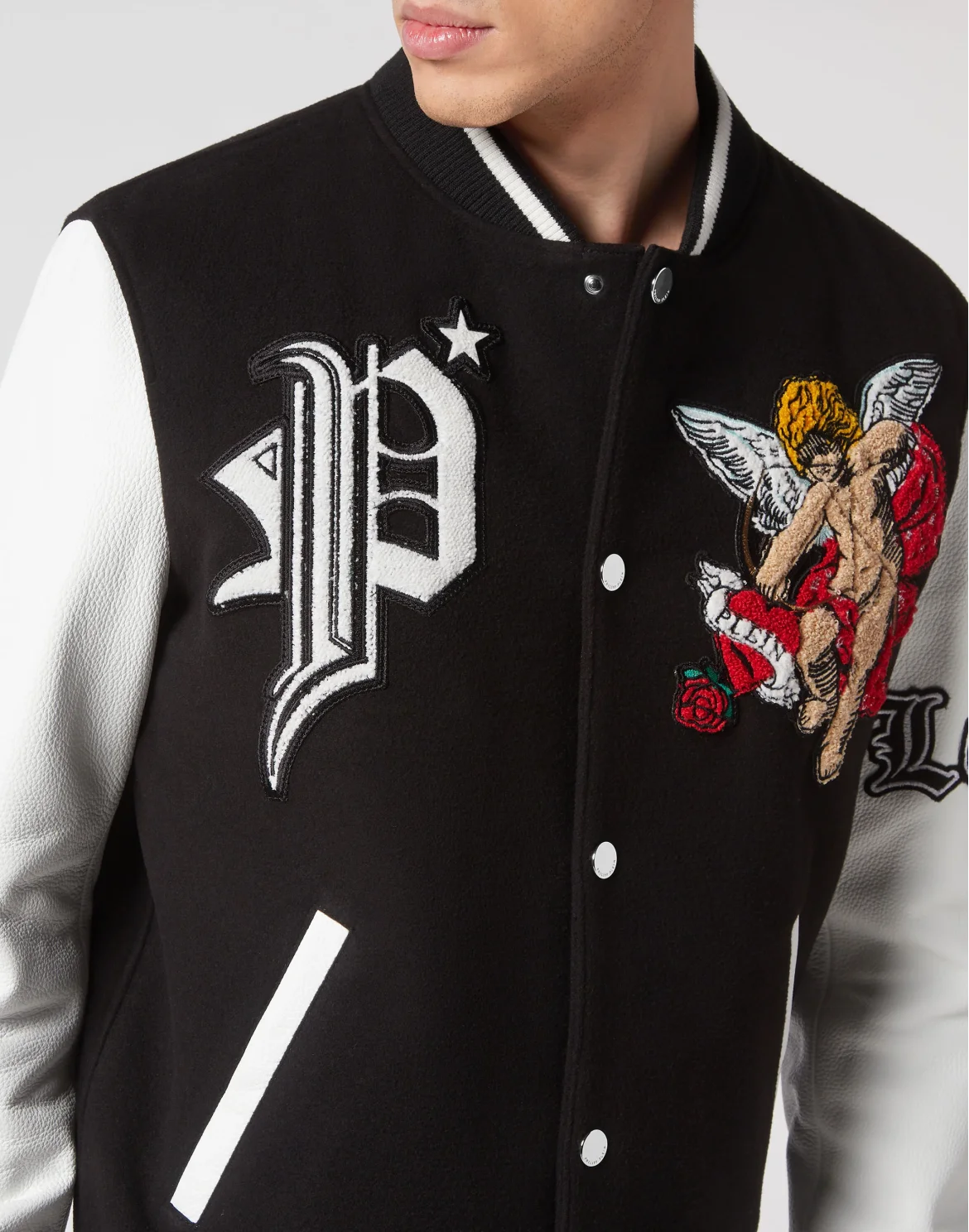 Wool and Letaher Bomber Love Angel, цвет: Черный