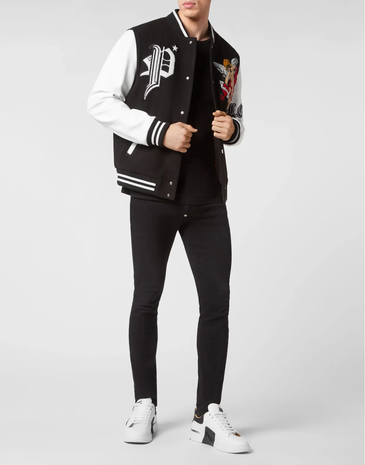Wool and Letaher Bomber Love Angel, цвет: Черный