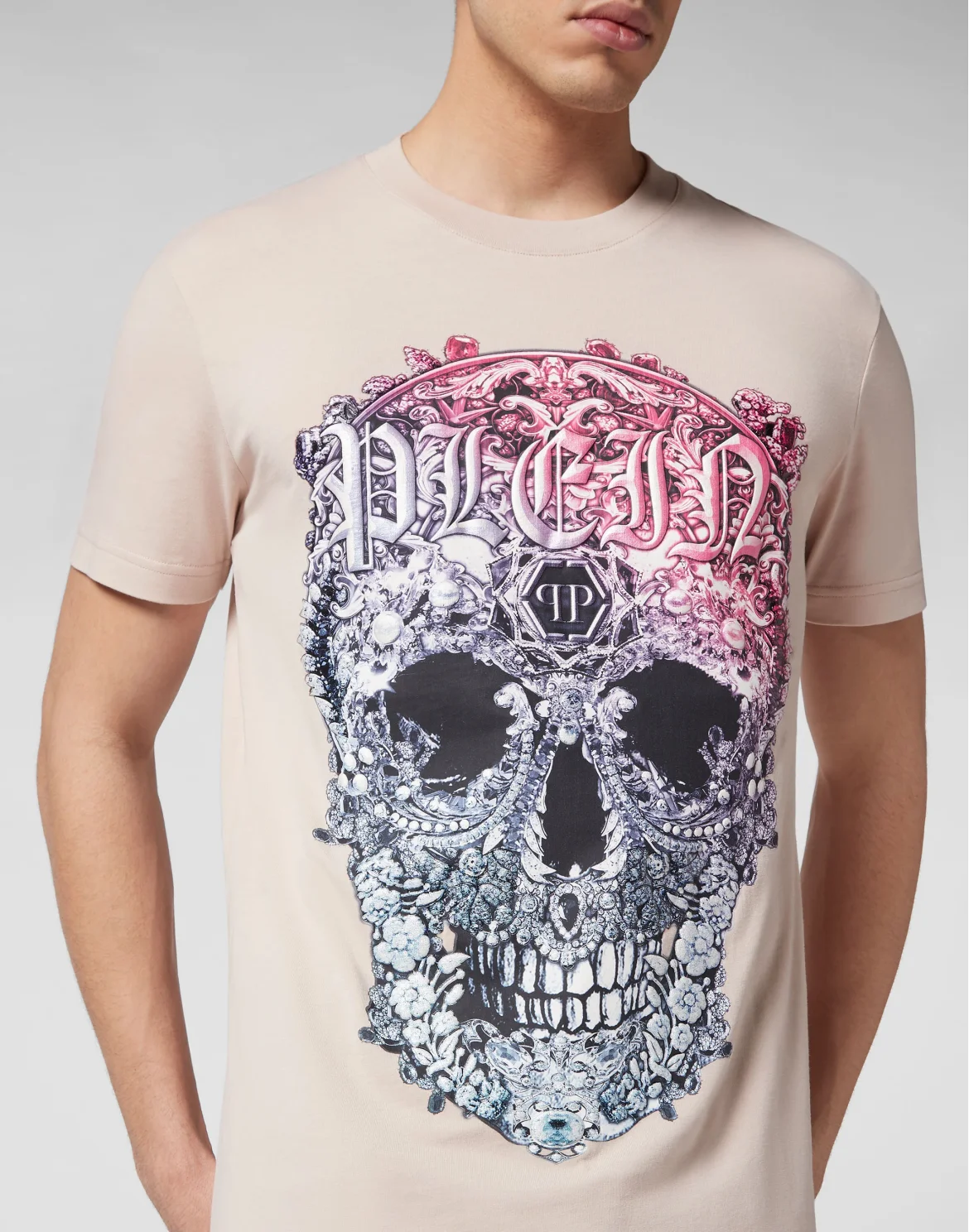 T-shirt Round Neck SS Baroque Skull, цвет: Бежевый