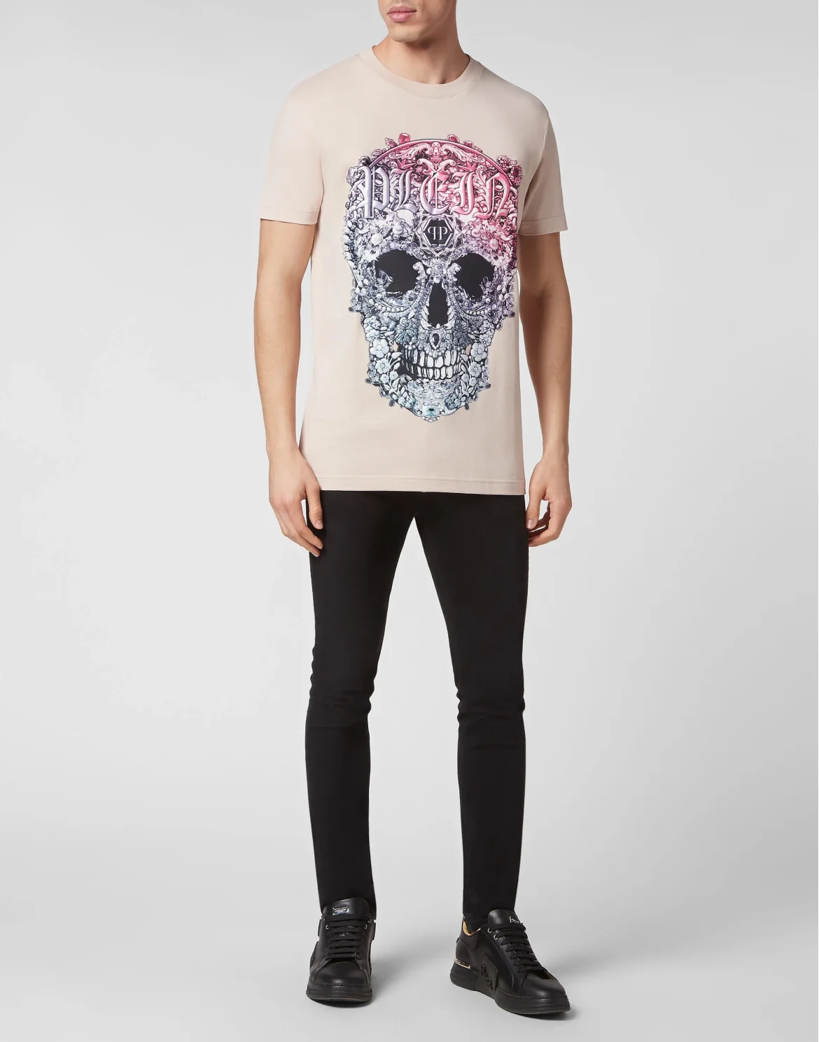 T-shirt Round Neck SS Baroque Skull, цвет: Бежевый