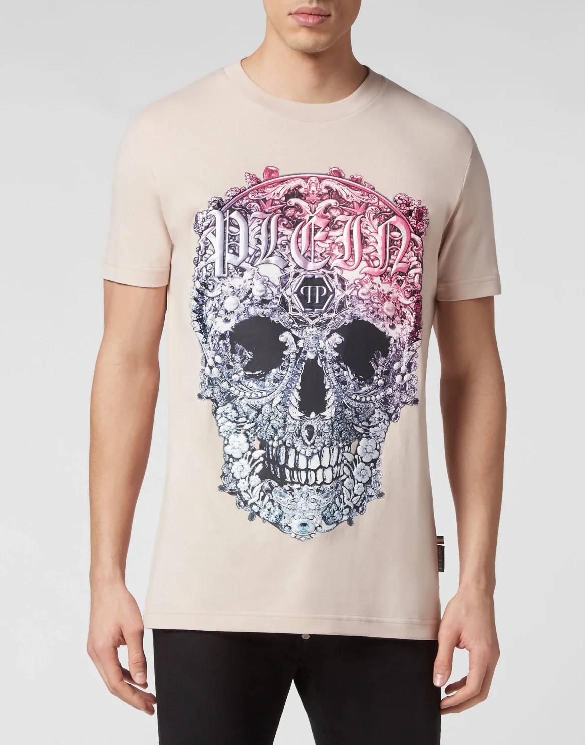 T-shirt Round Neck SS Baroque Skull, цвет: Бежевый