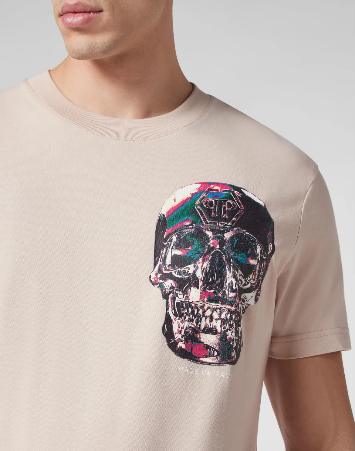 T-shirt Round Neck SS Glass Skull, цвет: Бежевый