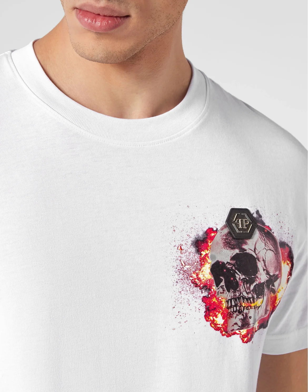 T-shirt Round Neck SS Skull on fire, цвет: Белый