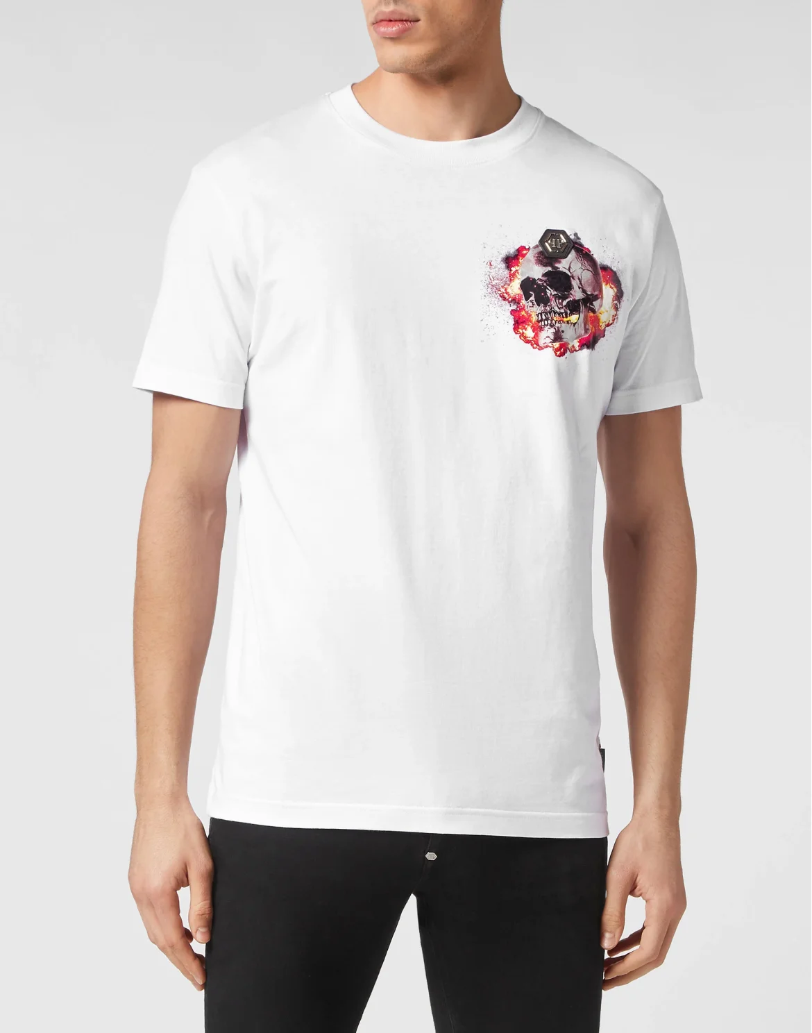 T-shirt Round Neck SS Skull on fire, цвет: Белый