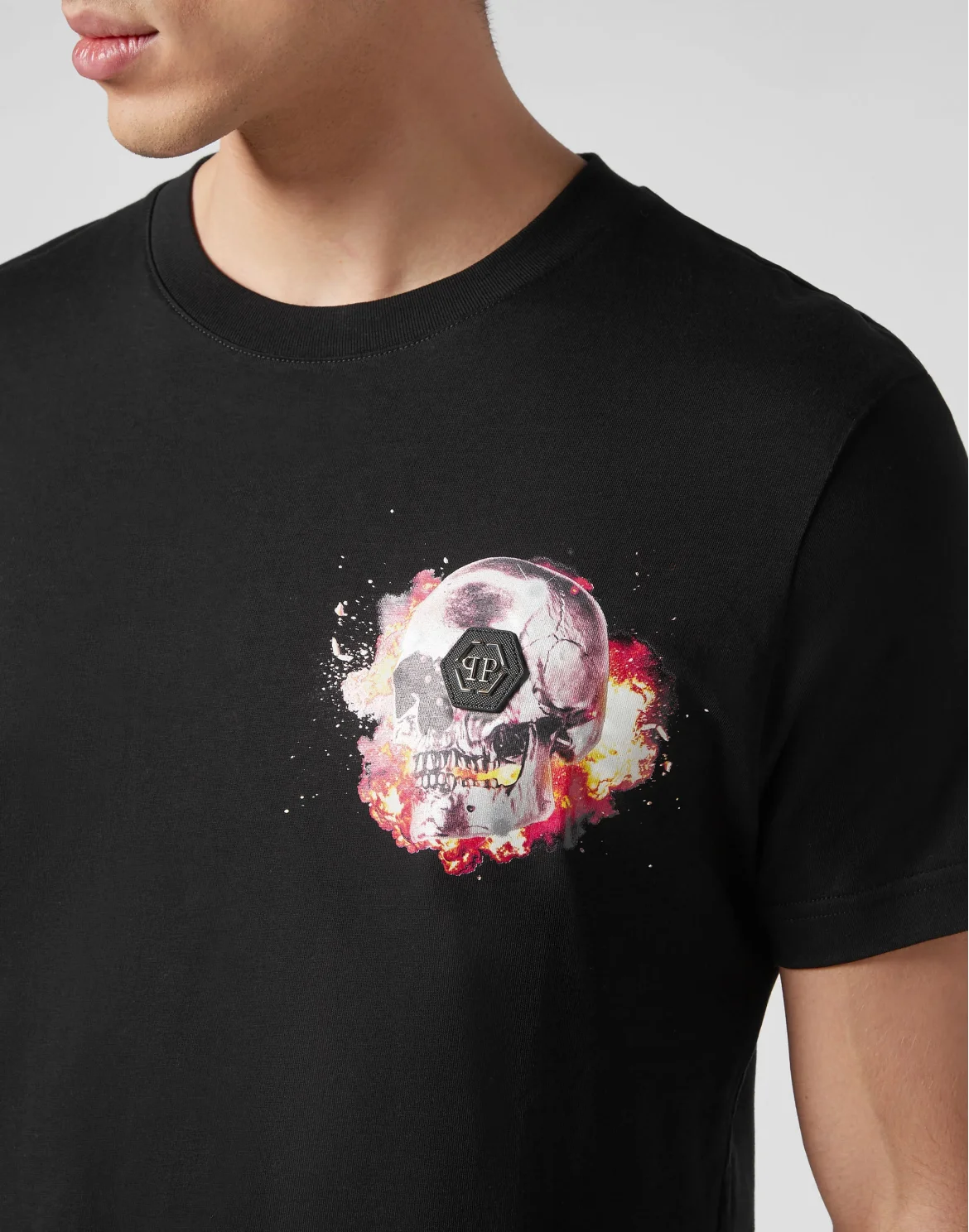 T-shirt Round Neck SS Skull on fire, цвет: Черный